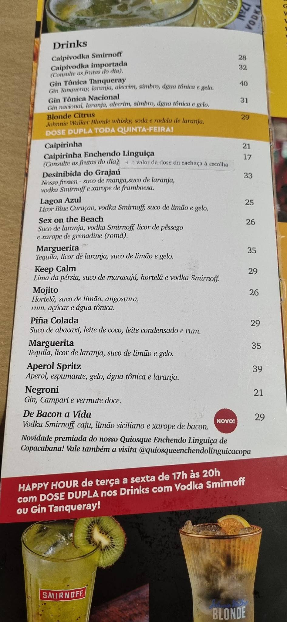 Enchendo Lingüiça cardápio