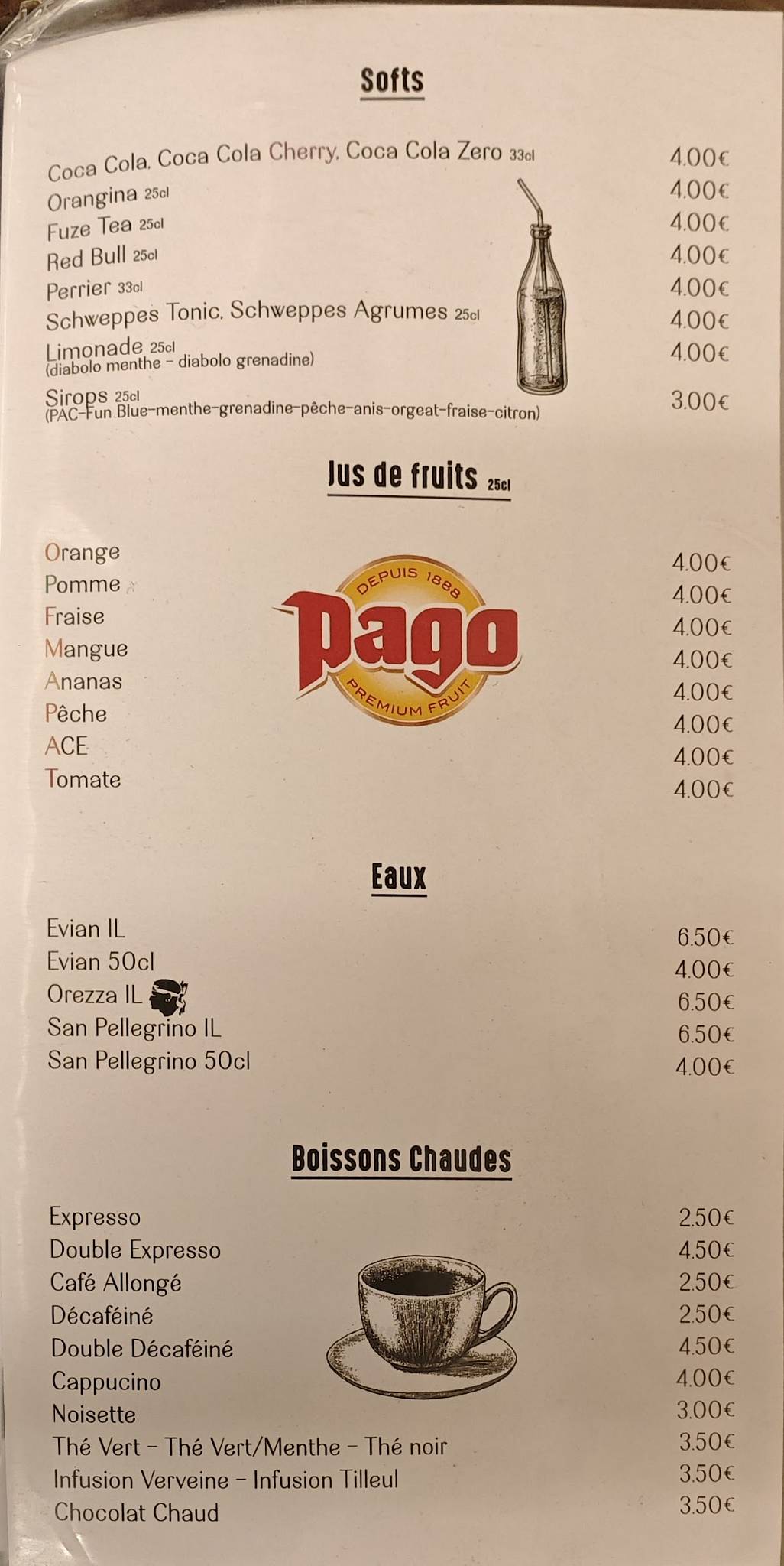 Menu de Factory Avignon