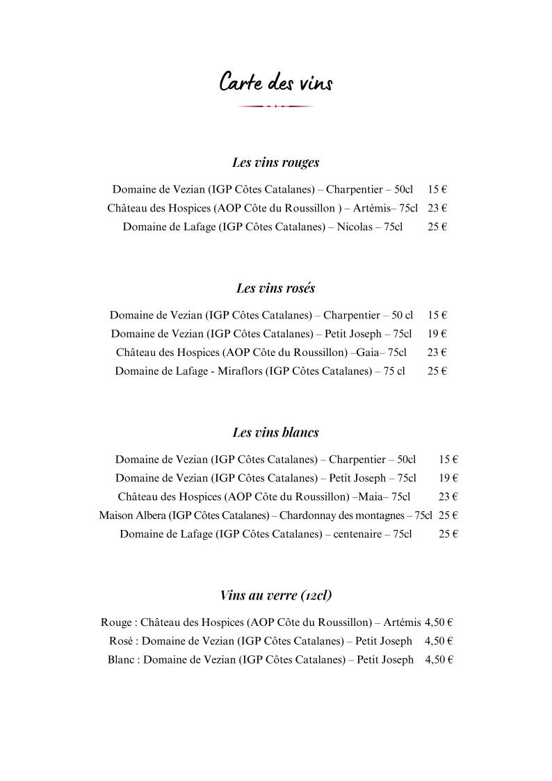 Menu de Félicidad (anciennement Chez Pierrot)