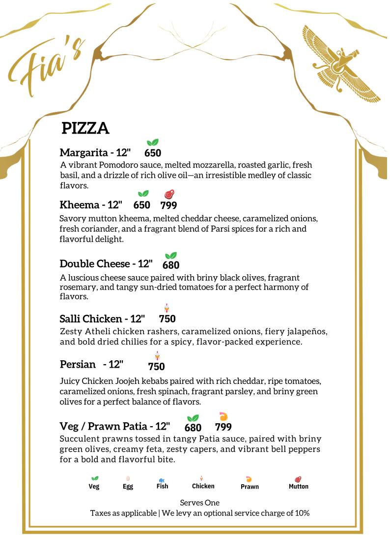 Fia’s Lounge - Authentic Parsi Cuisine - Bangalore menu