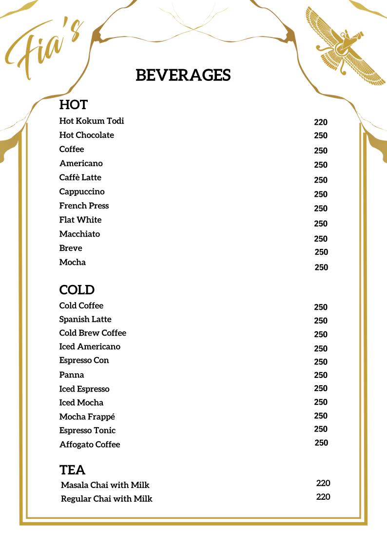 Fia’s Lounge - Authentic Parsi Cuisine - Bangalore menu