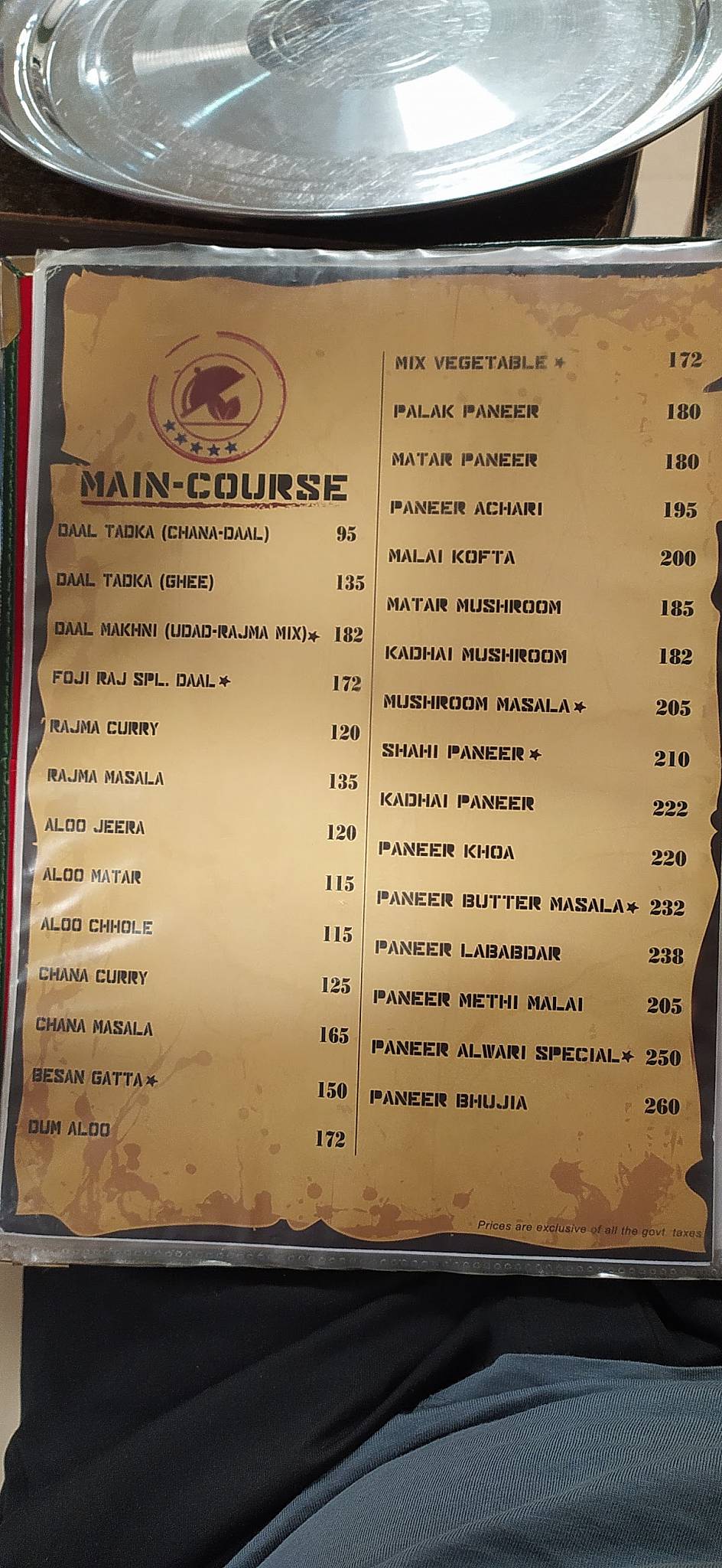 Foji Raj Dhaba menu