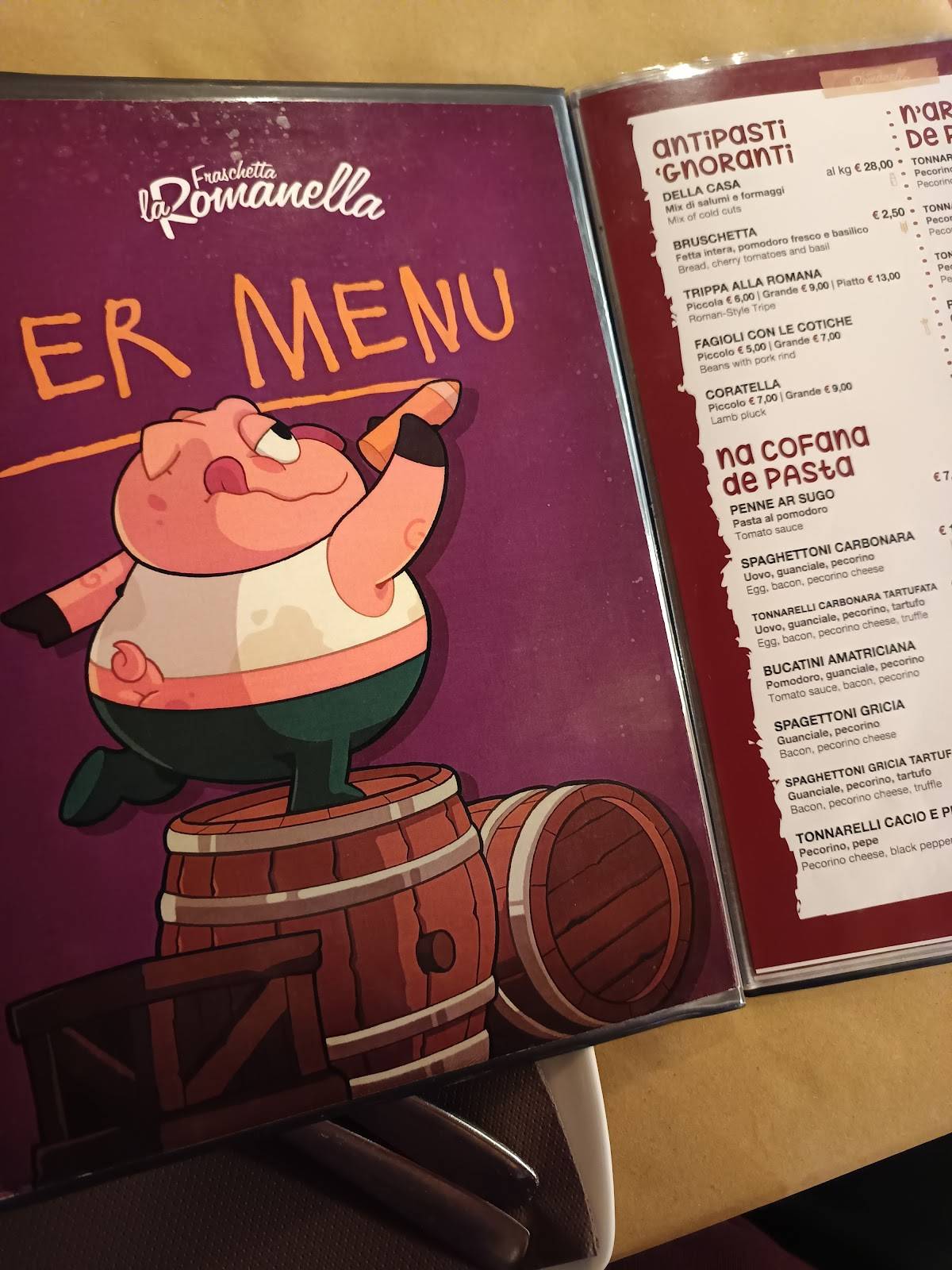 Menu di Fraschetta la Romanella 