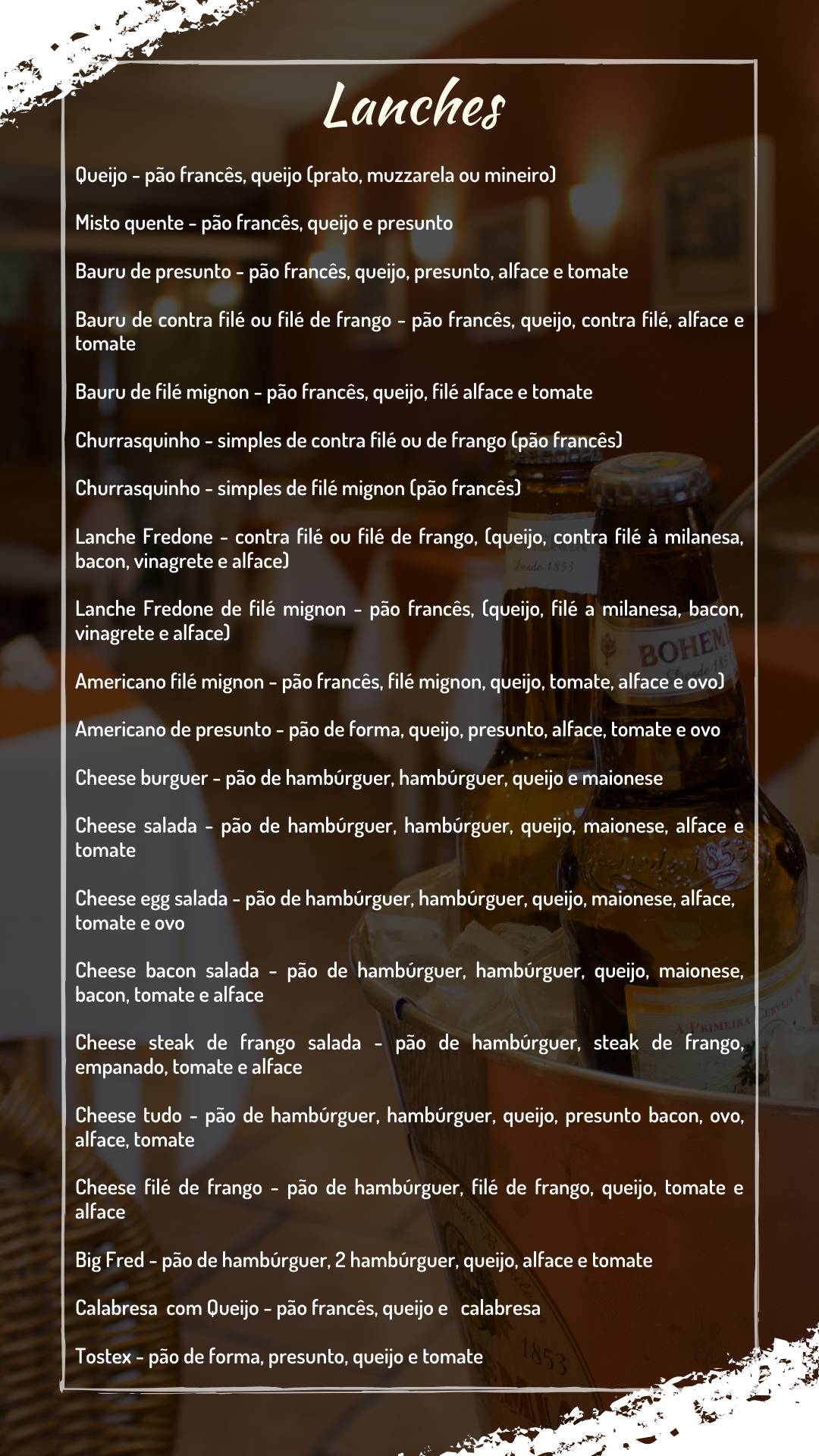 Fredone Restaurante e Lanchonete cardápio