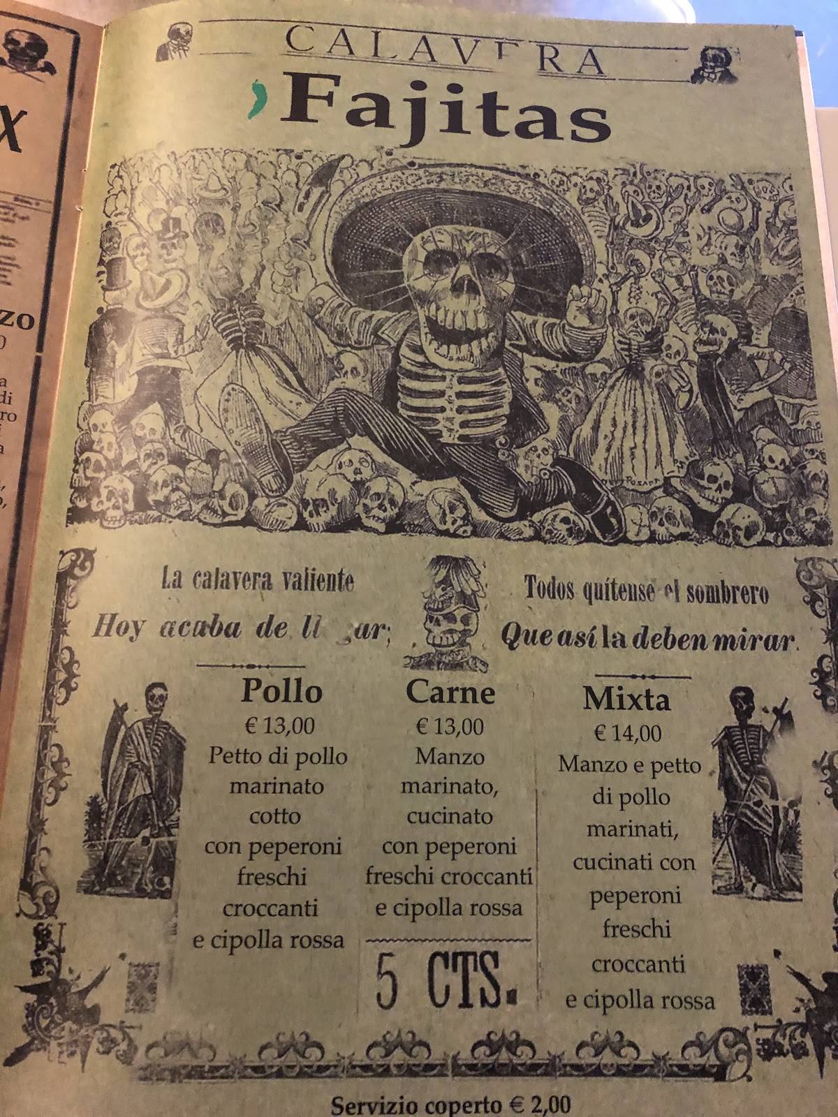 Menu di Garibaldi osteria 