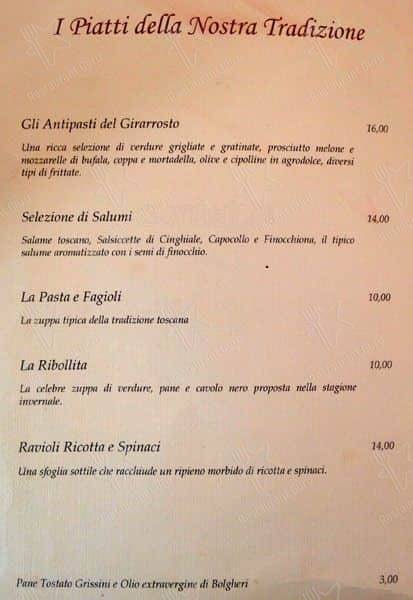 Menu di Girarrosto Fiorentino 