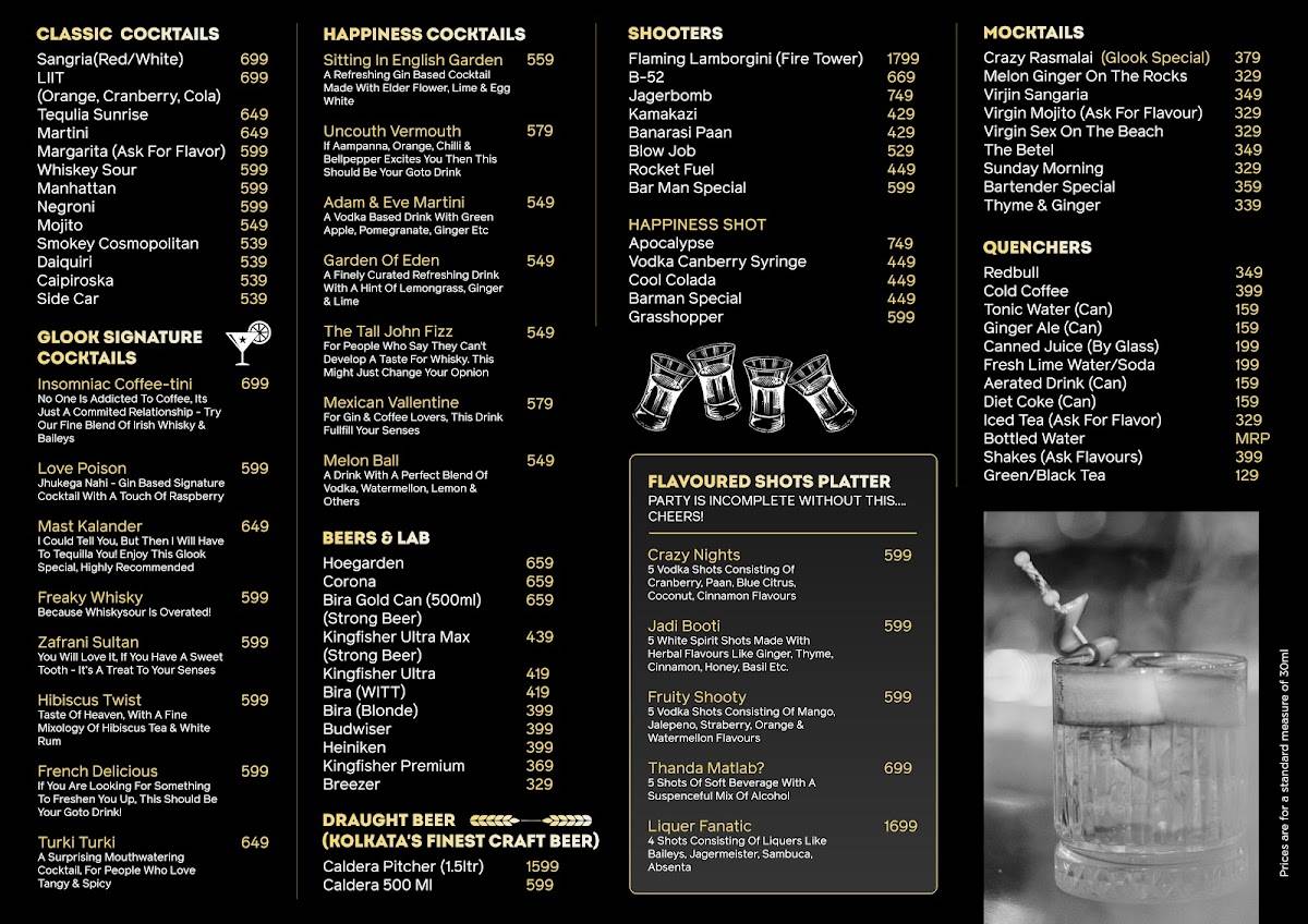 Glook The Sky Lounge menu