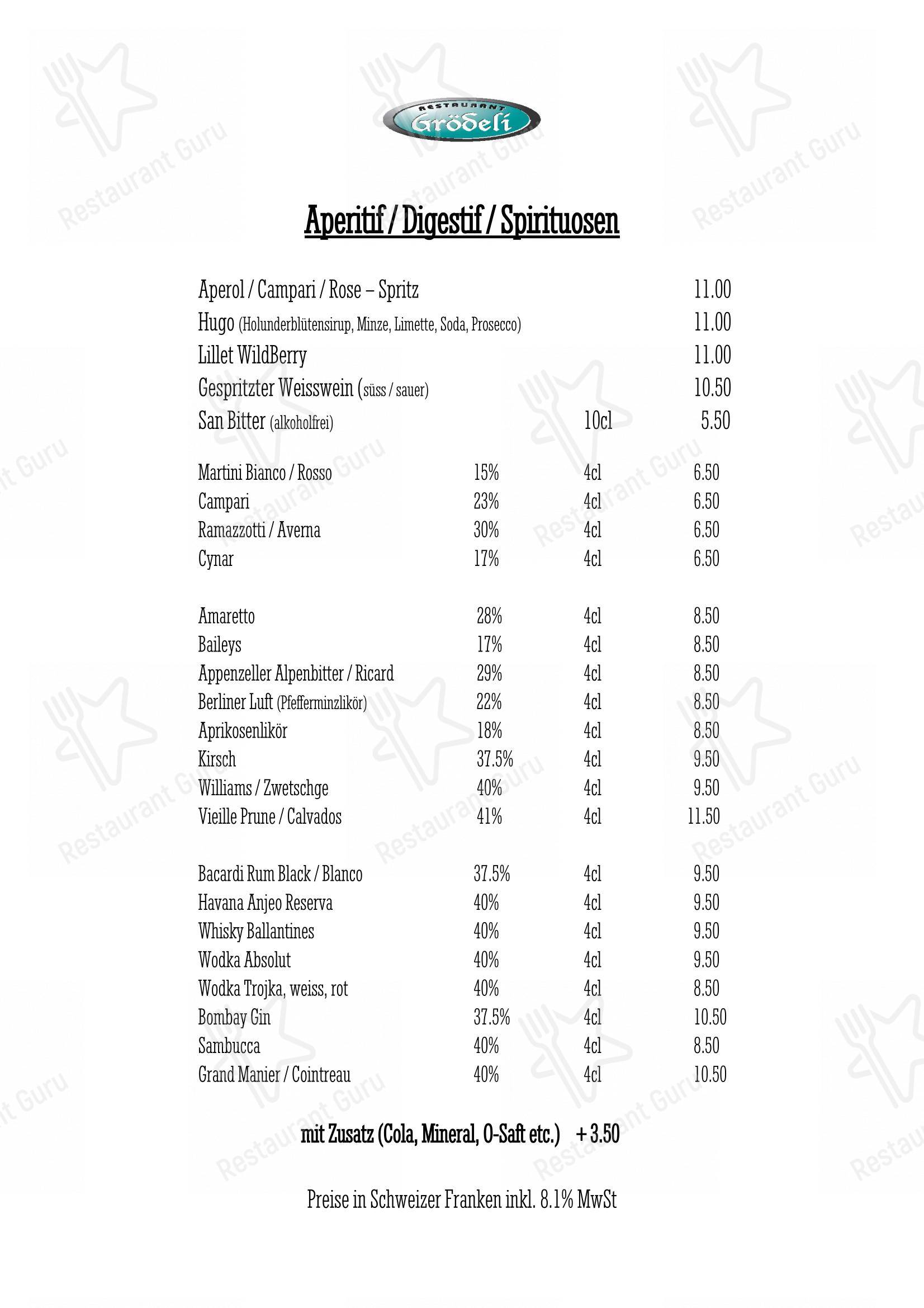 Menu di Restaurant Grödeli - Крафт меню