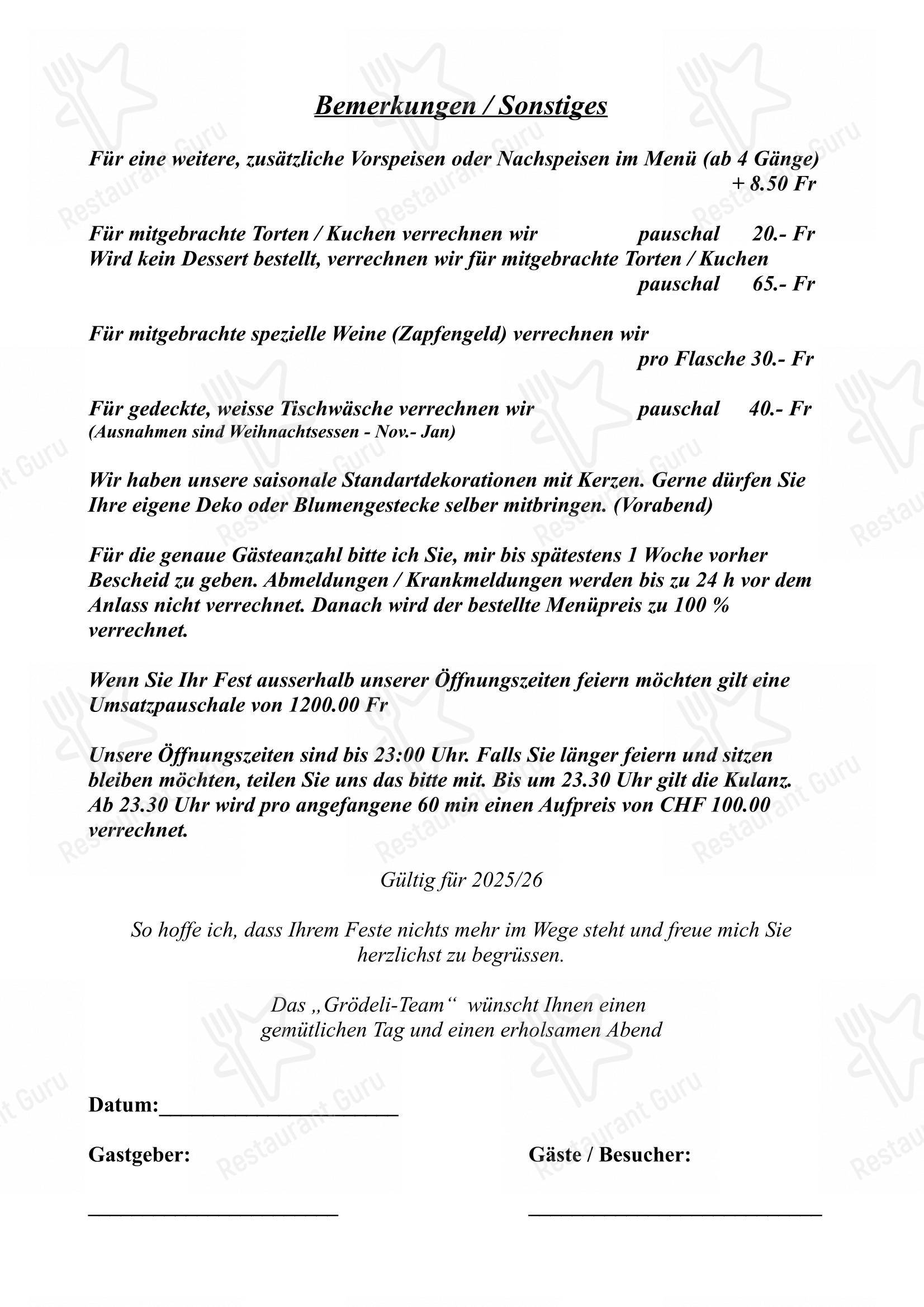 Menu di Restaurant Grödeli - Коктейльная карта