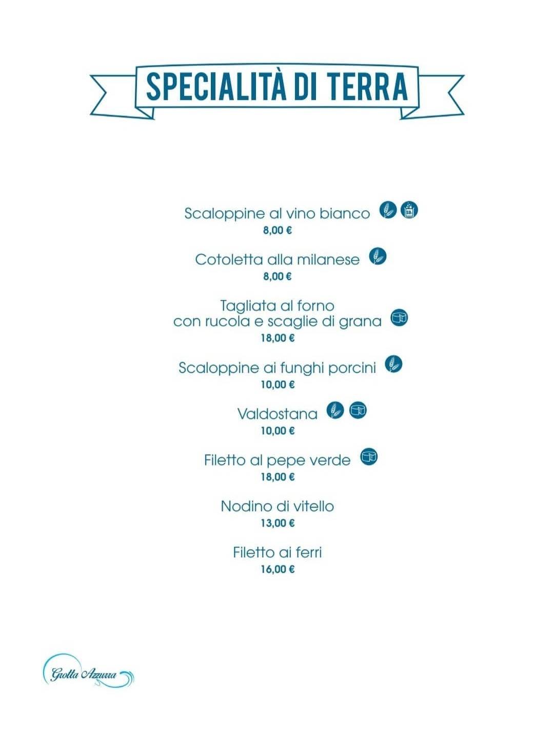 Menu di Grotta Azzurra - Ristorante Pizzeria 