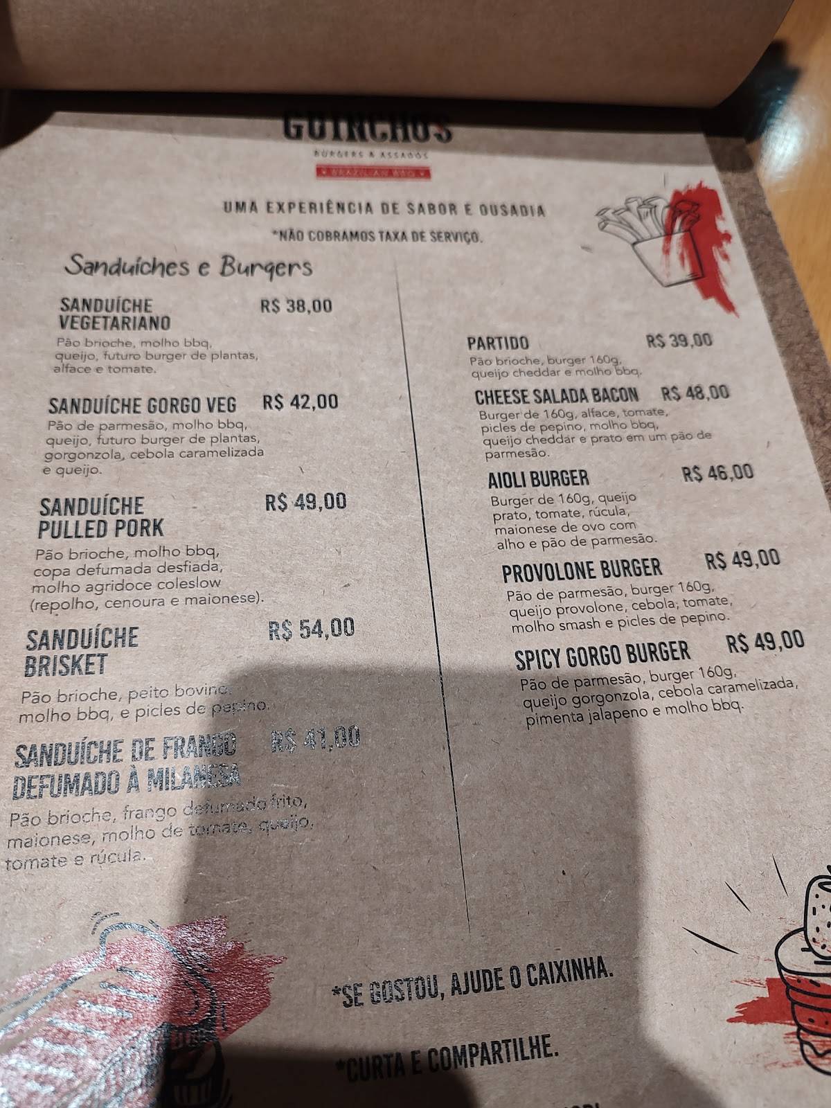 Guinchos Burger e Assados Brazilian BBQ cardápio