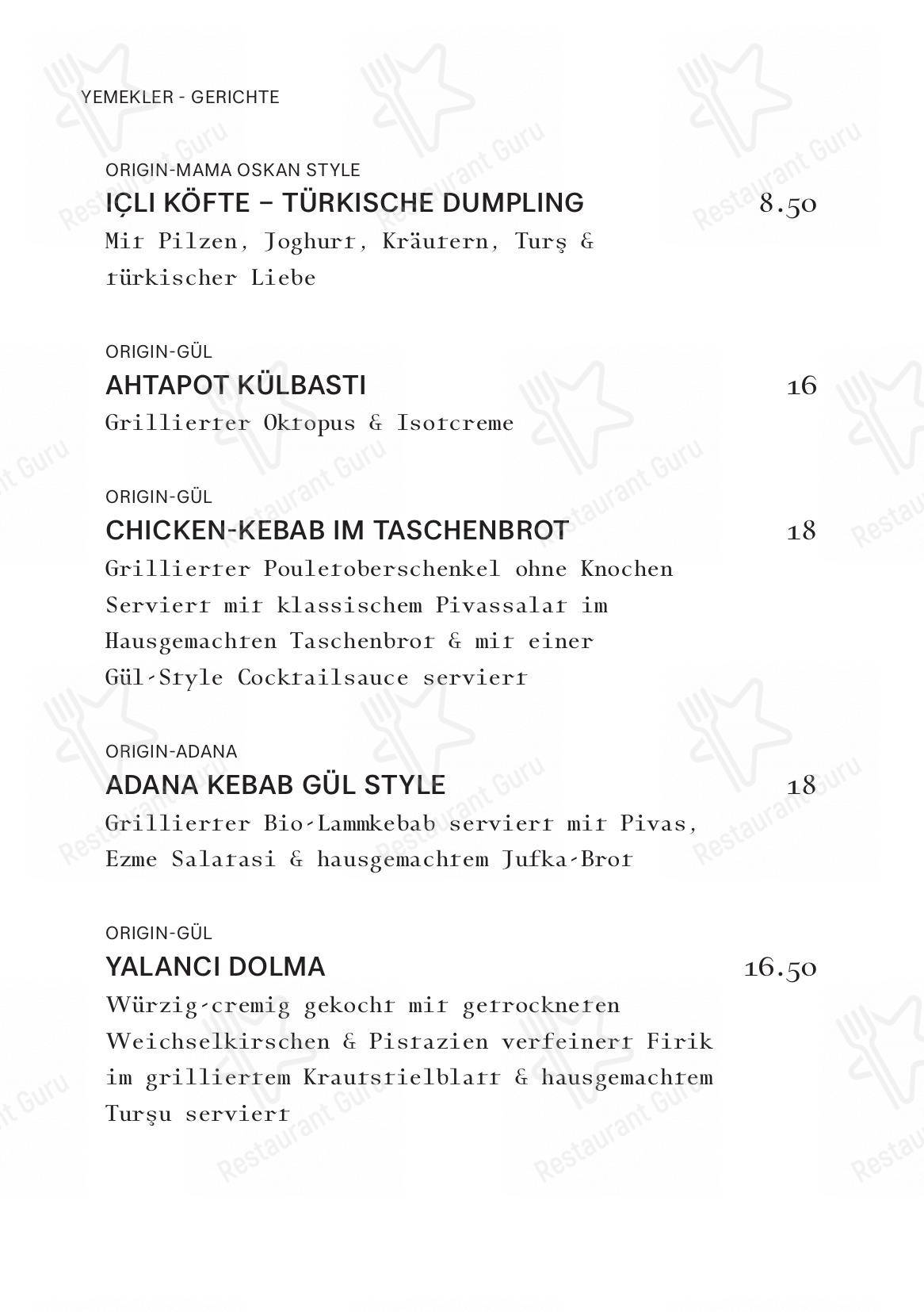 Gül Restoran in Zurigo - Menu