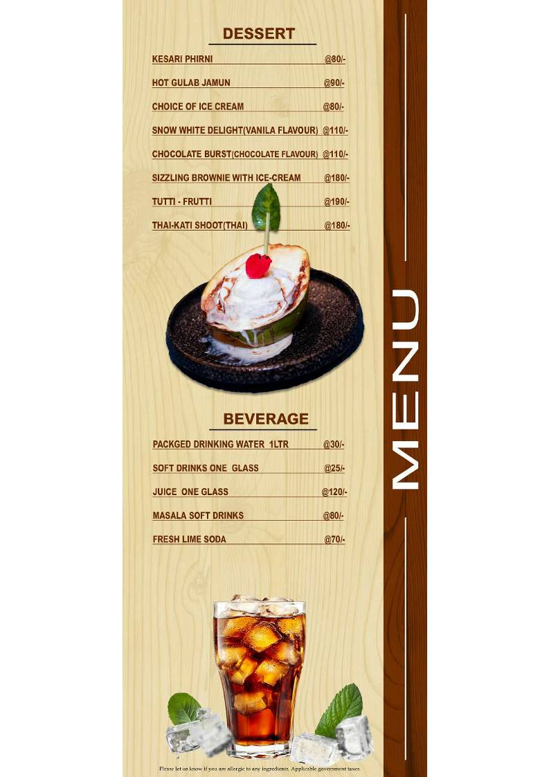 HOTEL RAJNANDINI menu