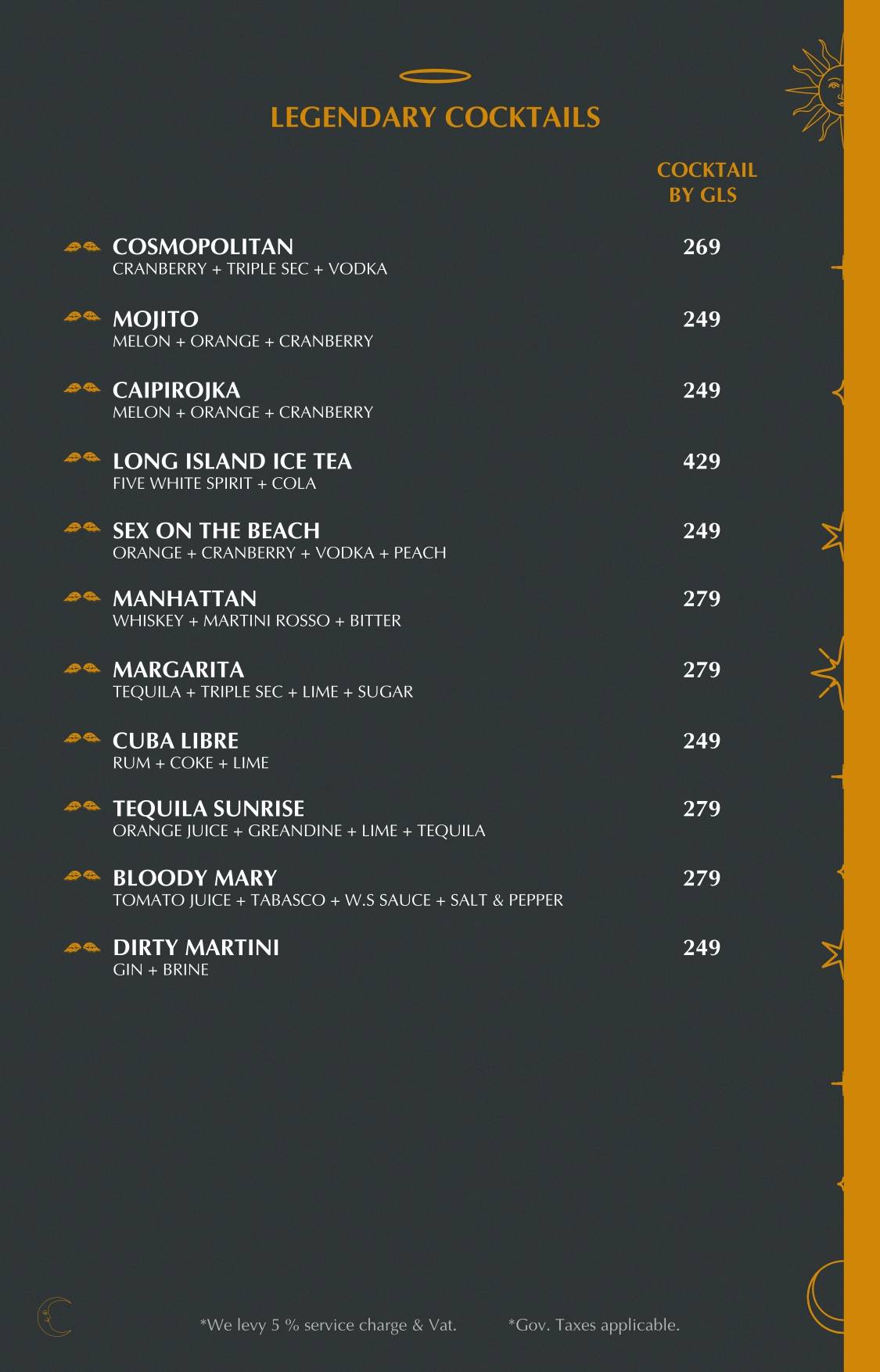 Heaven Rooftop & Club menu