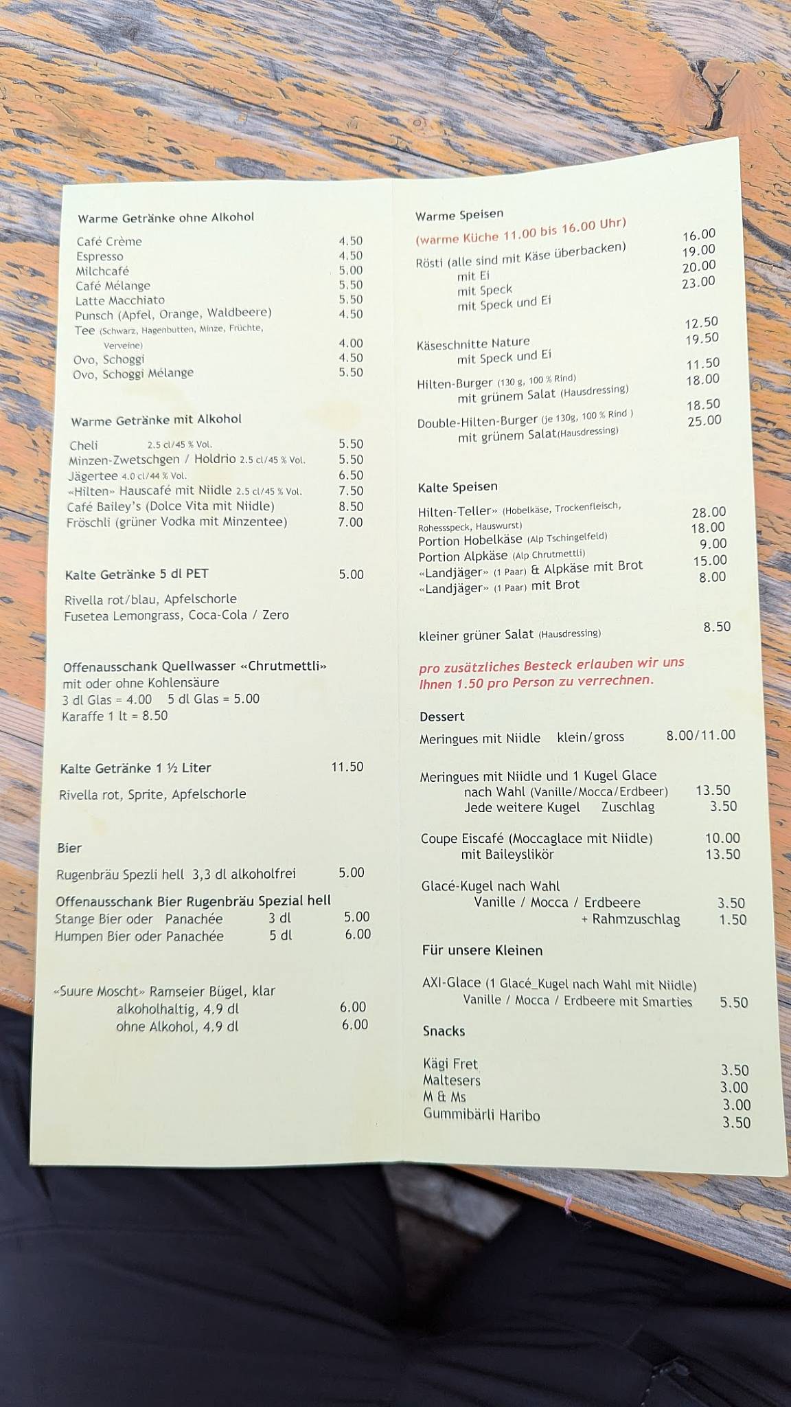Menu di Restaurant Hilten Axalp 