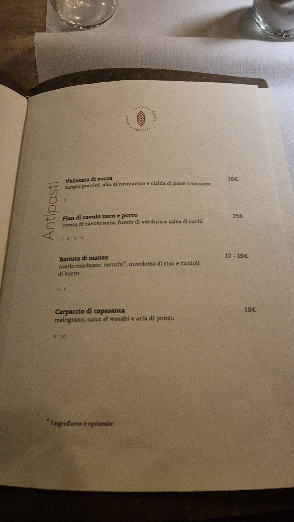 Menu di Horteria Mirano - Venezia 