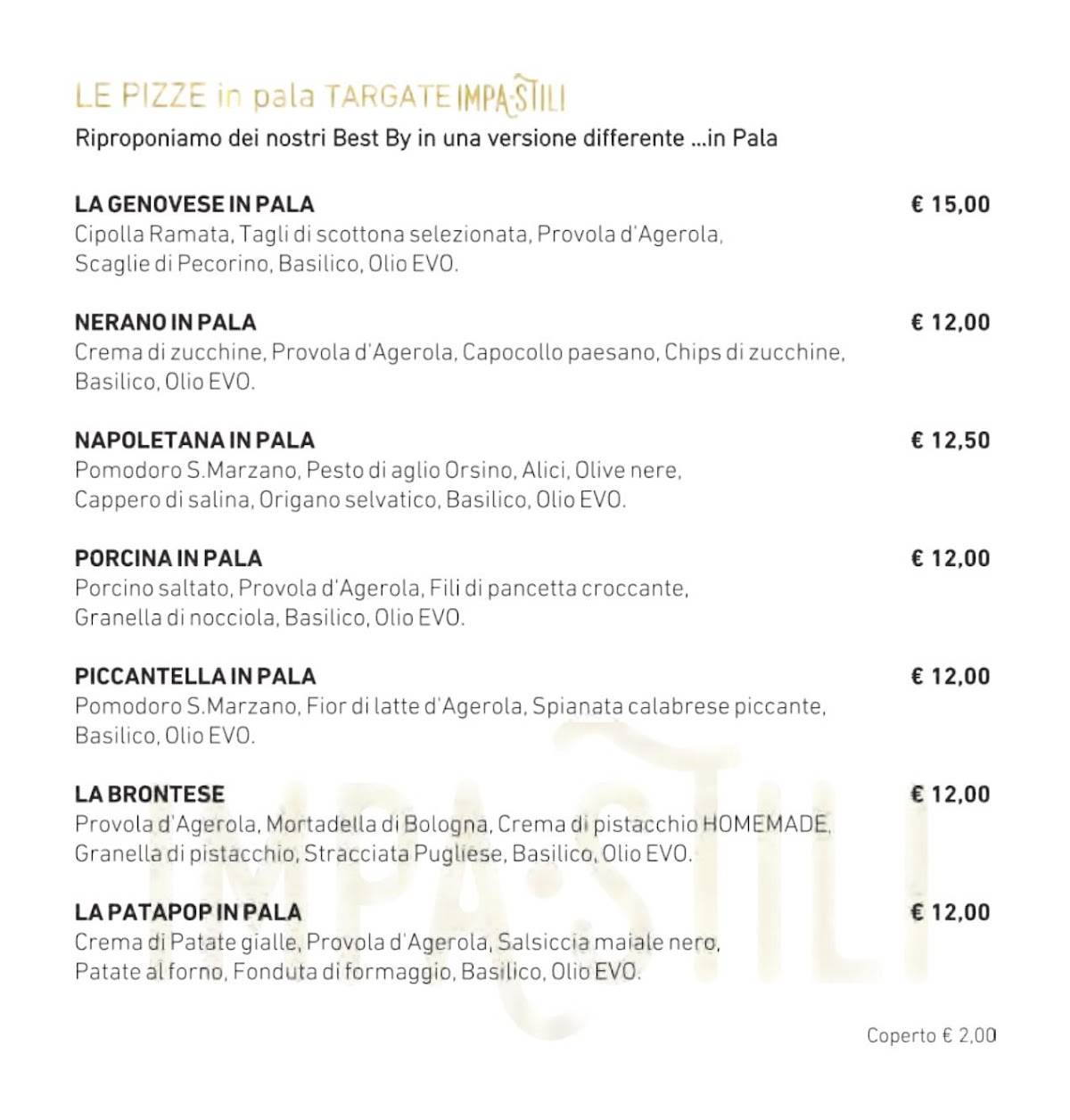 Menu di Impastili 