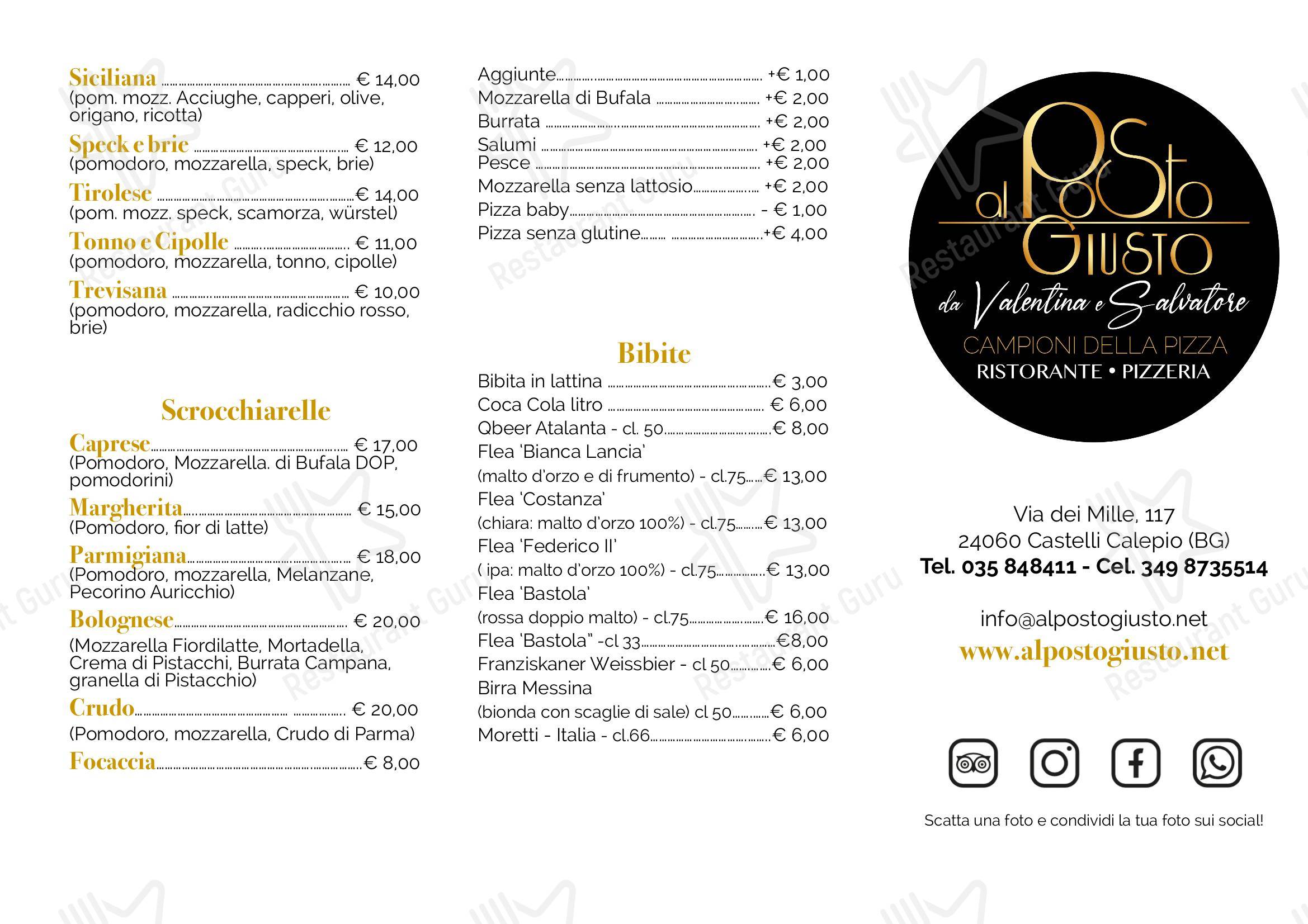 Menu bar per Al Posto Giusto - da Valentina e Salvatore in Castelli Calepio
