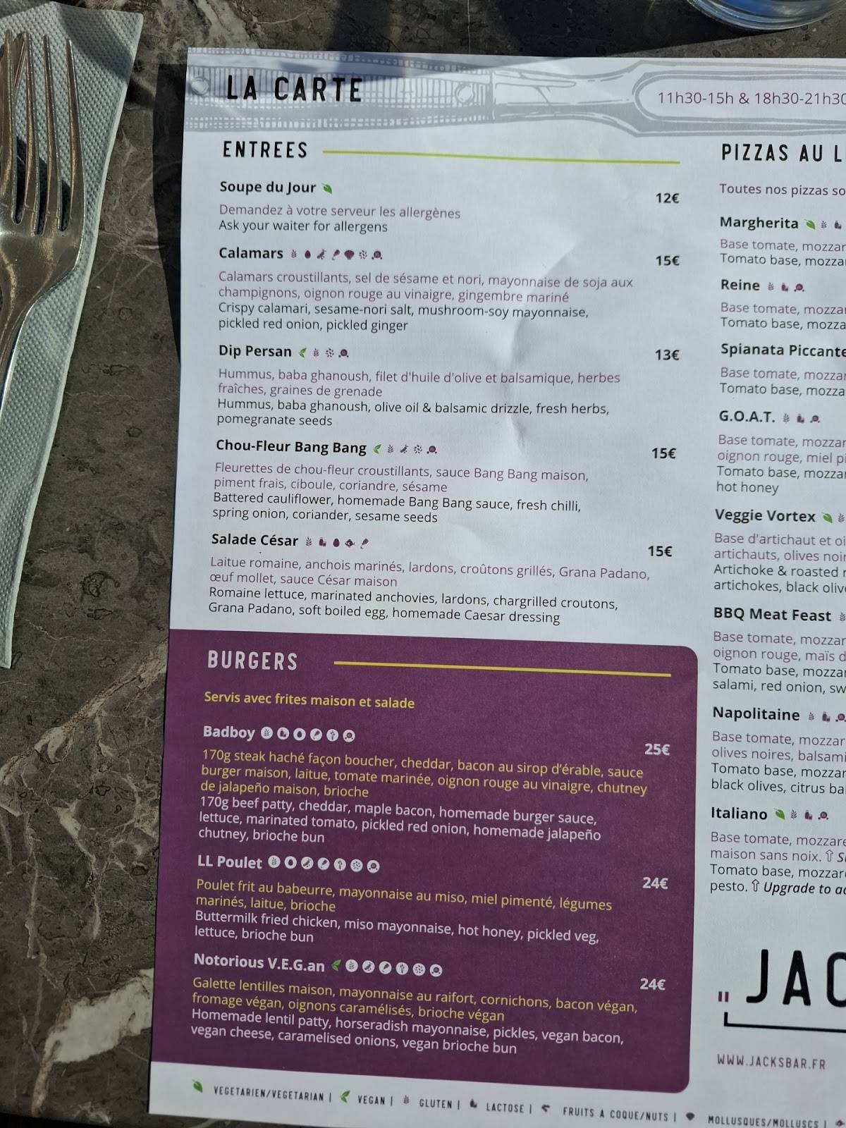 Menu de Jacks Les Menuires