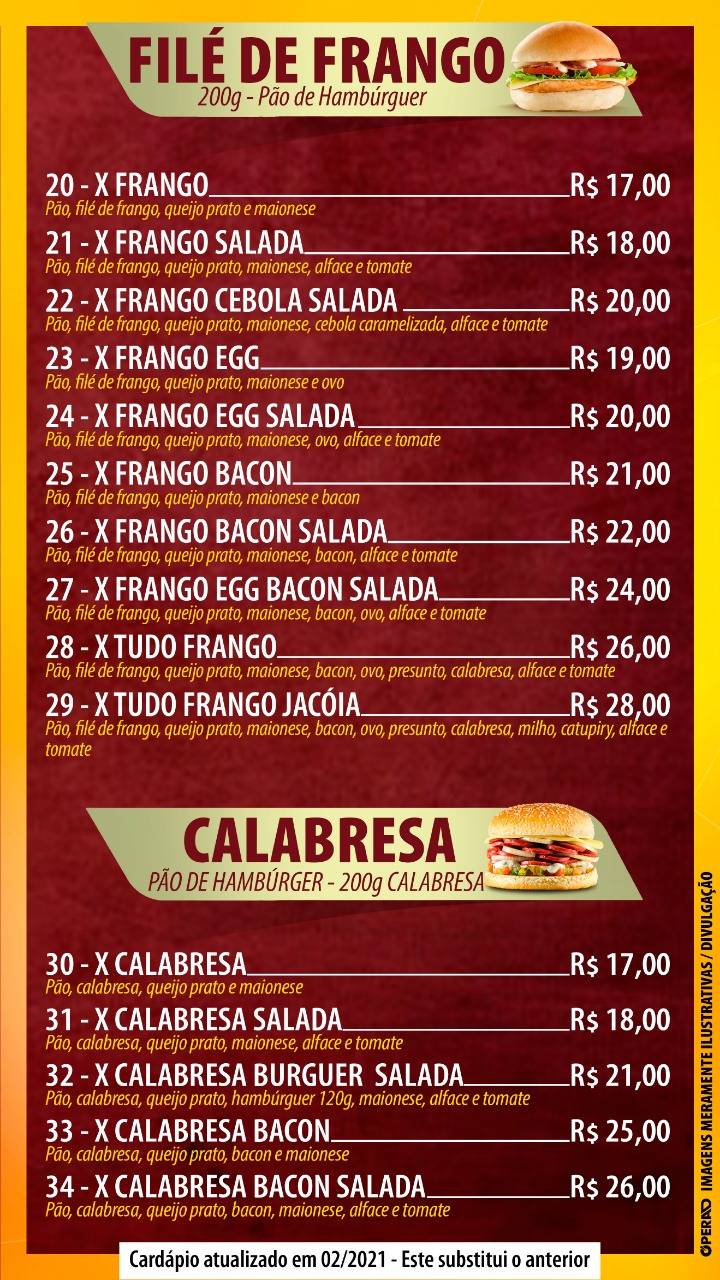 Jacoia lanches cardápio