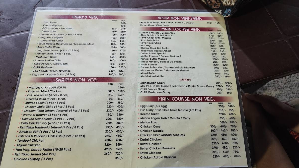 Khansama Restaurant menu