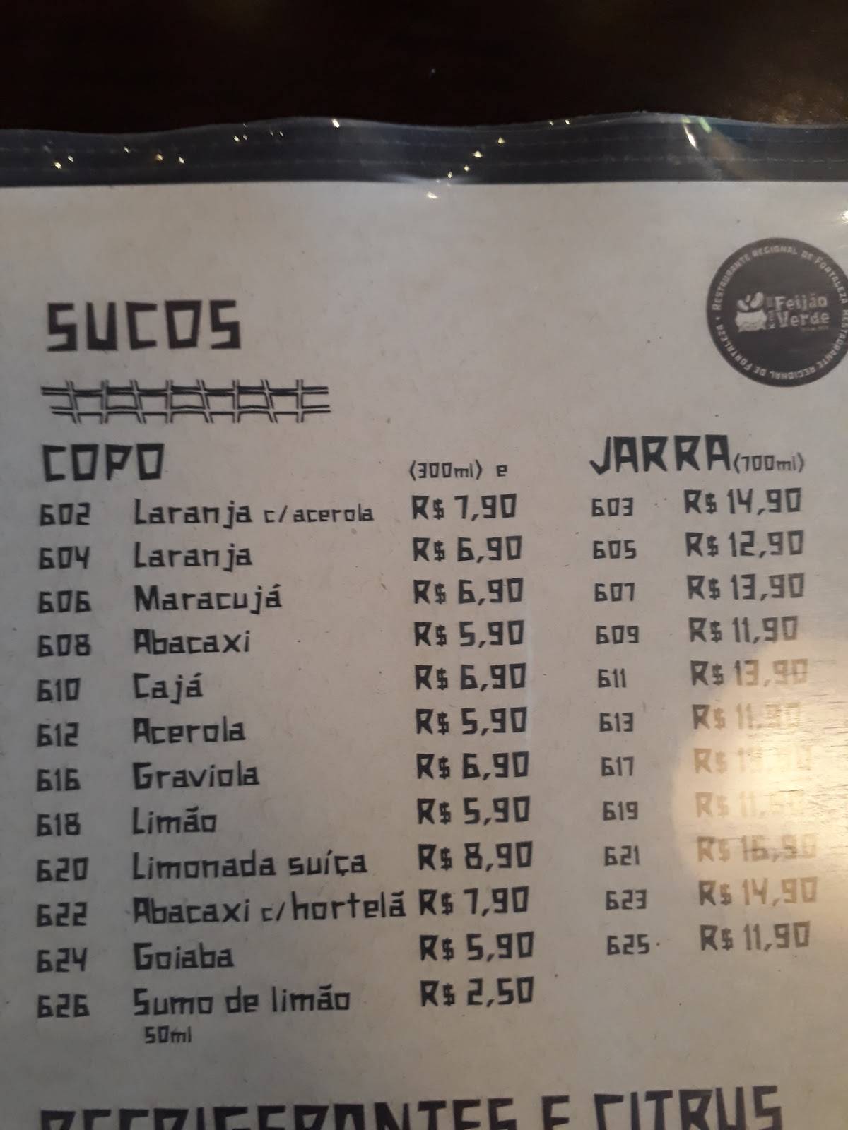 Kina do Feijão Verde cardápio