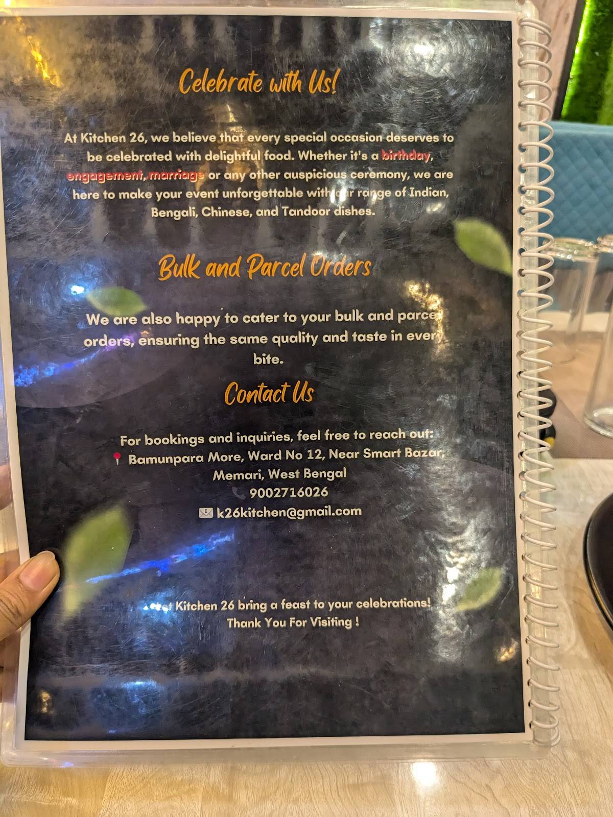 Kitchen 26 menu