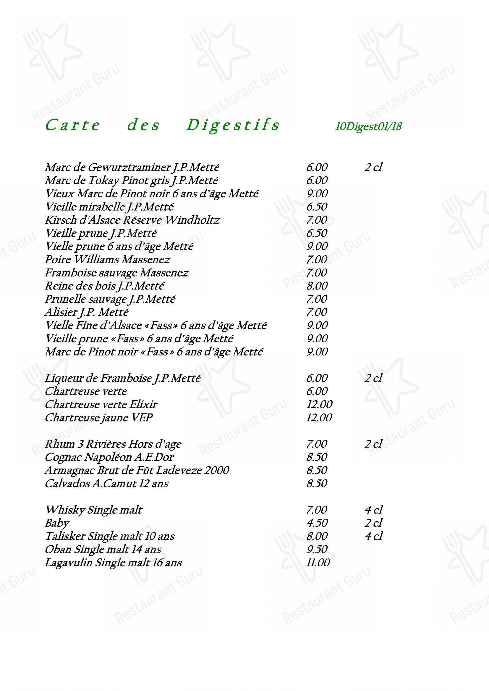 Menu pour Restaurant Koenig - Menu