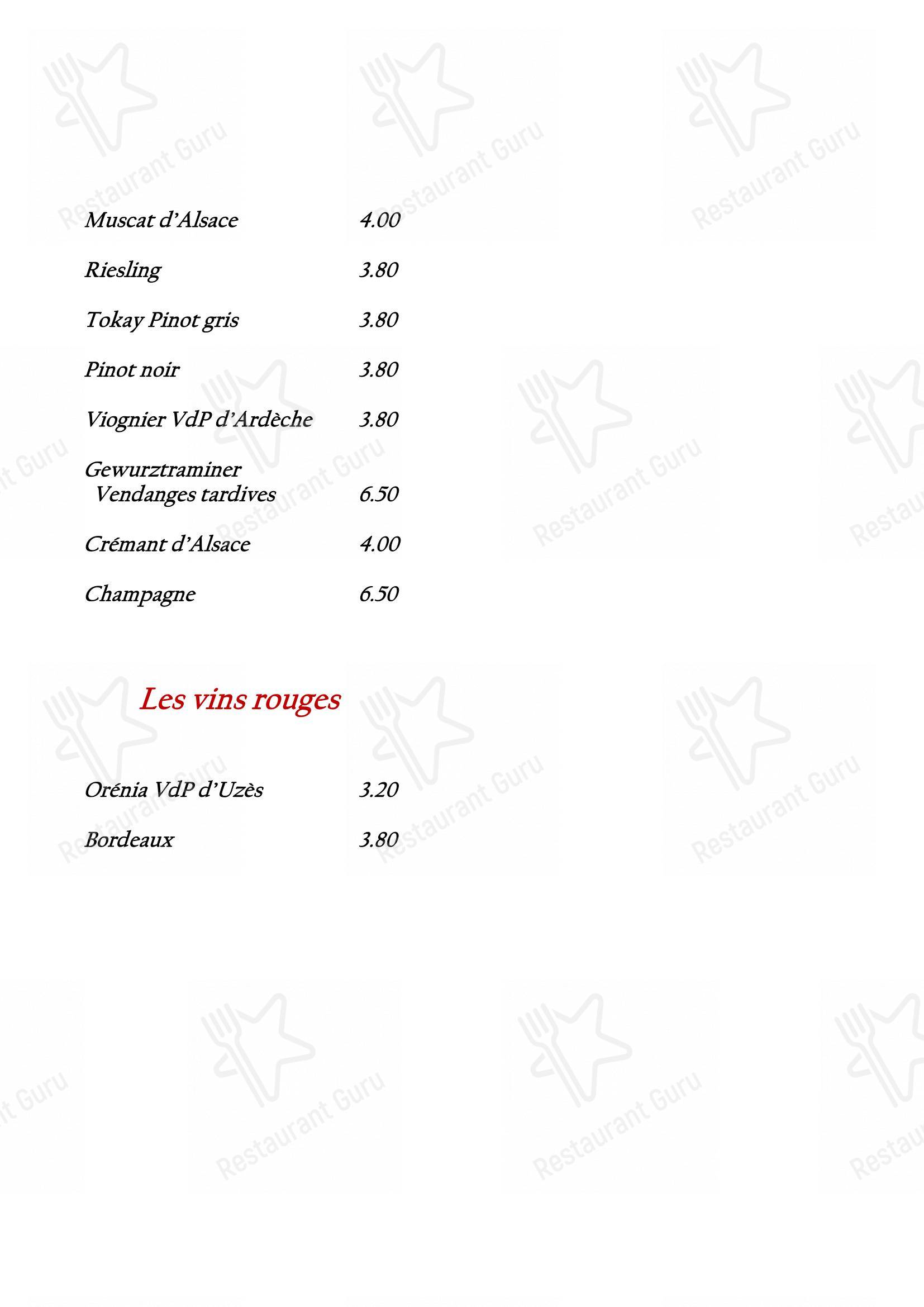Menu pour Restaurant Koenig restaurant