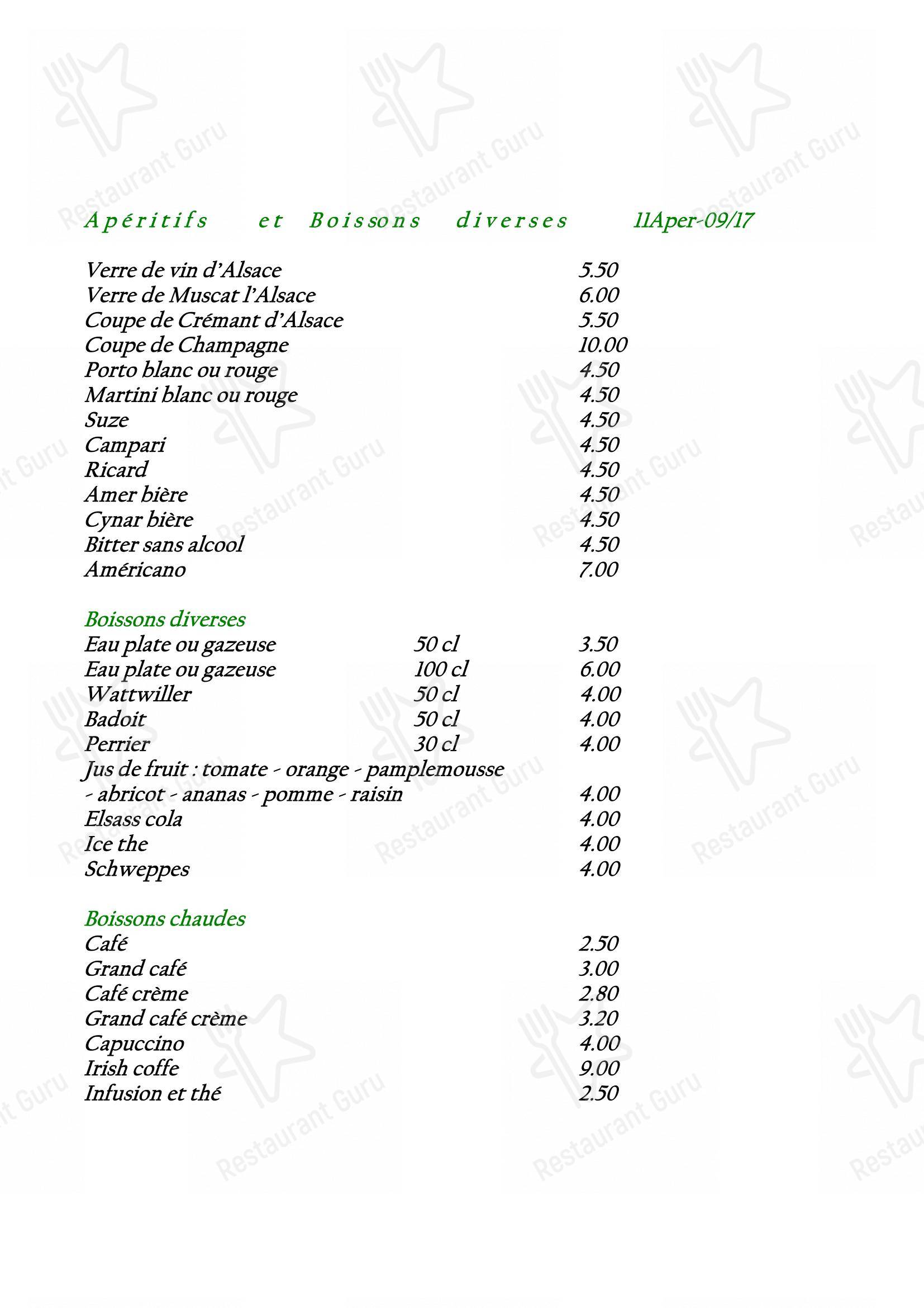 Menu pour Restaurant Koenig restaurant