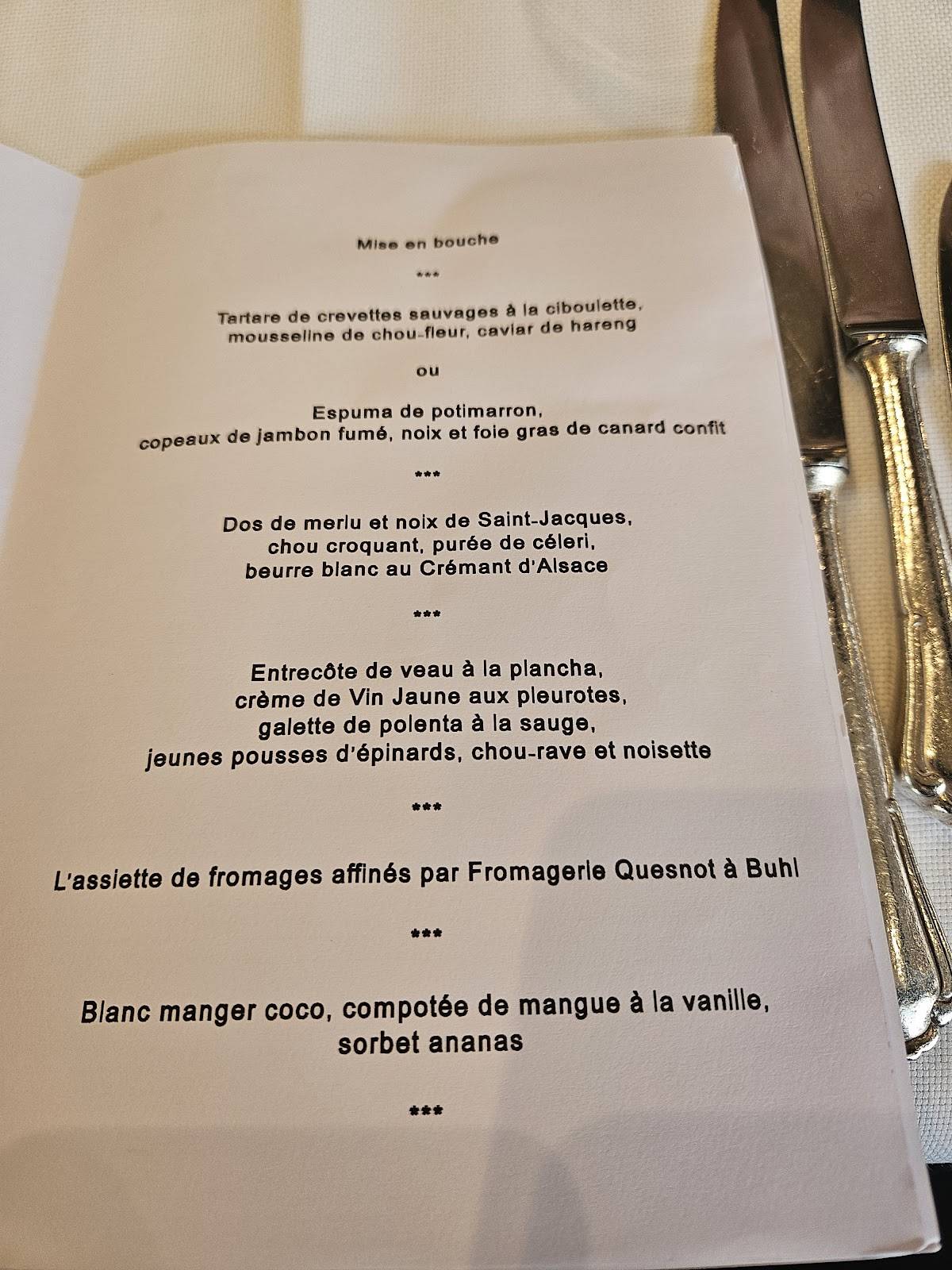 Menu de Restaurant Koenig