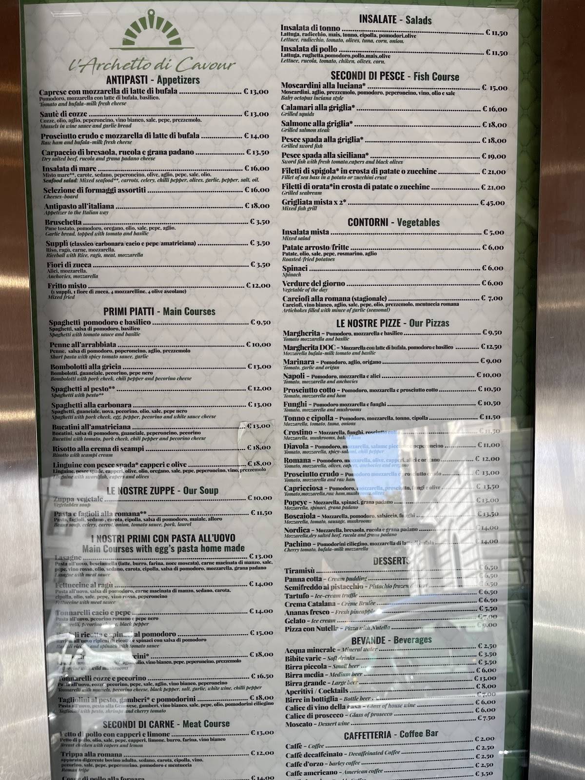 Menu di Ristorante L'Archetto di Cavour 