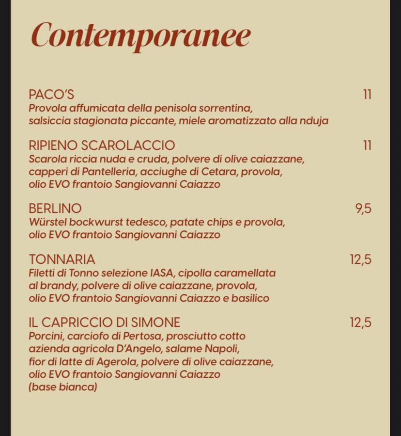 Menu di La Bolla 