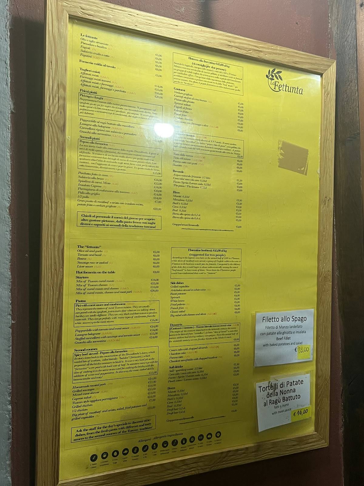 Menu di La Fettunta 