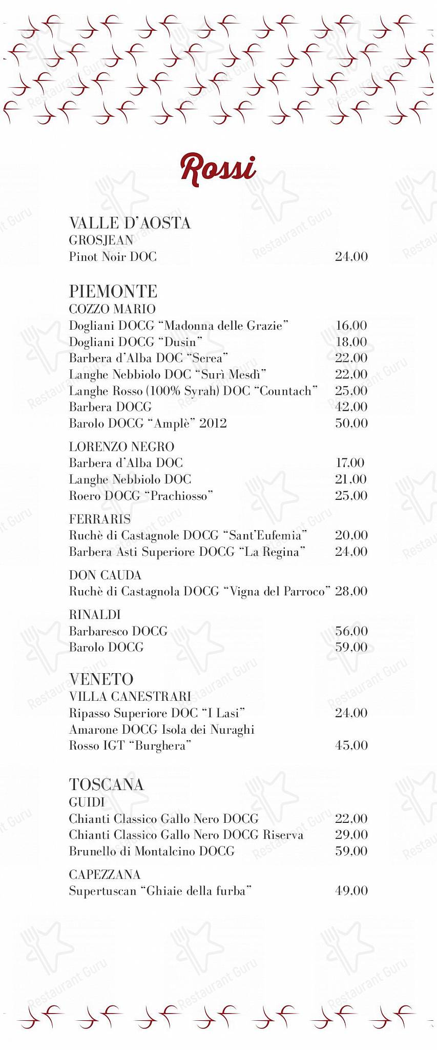Lunch Menu per La Lampara ristorante
