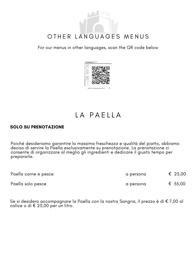 Menu di La Taverna della Rocca 