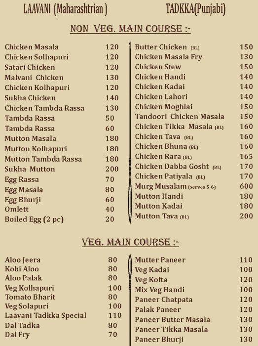 Laavani Tadkka menu