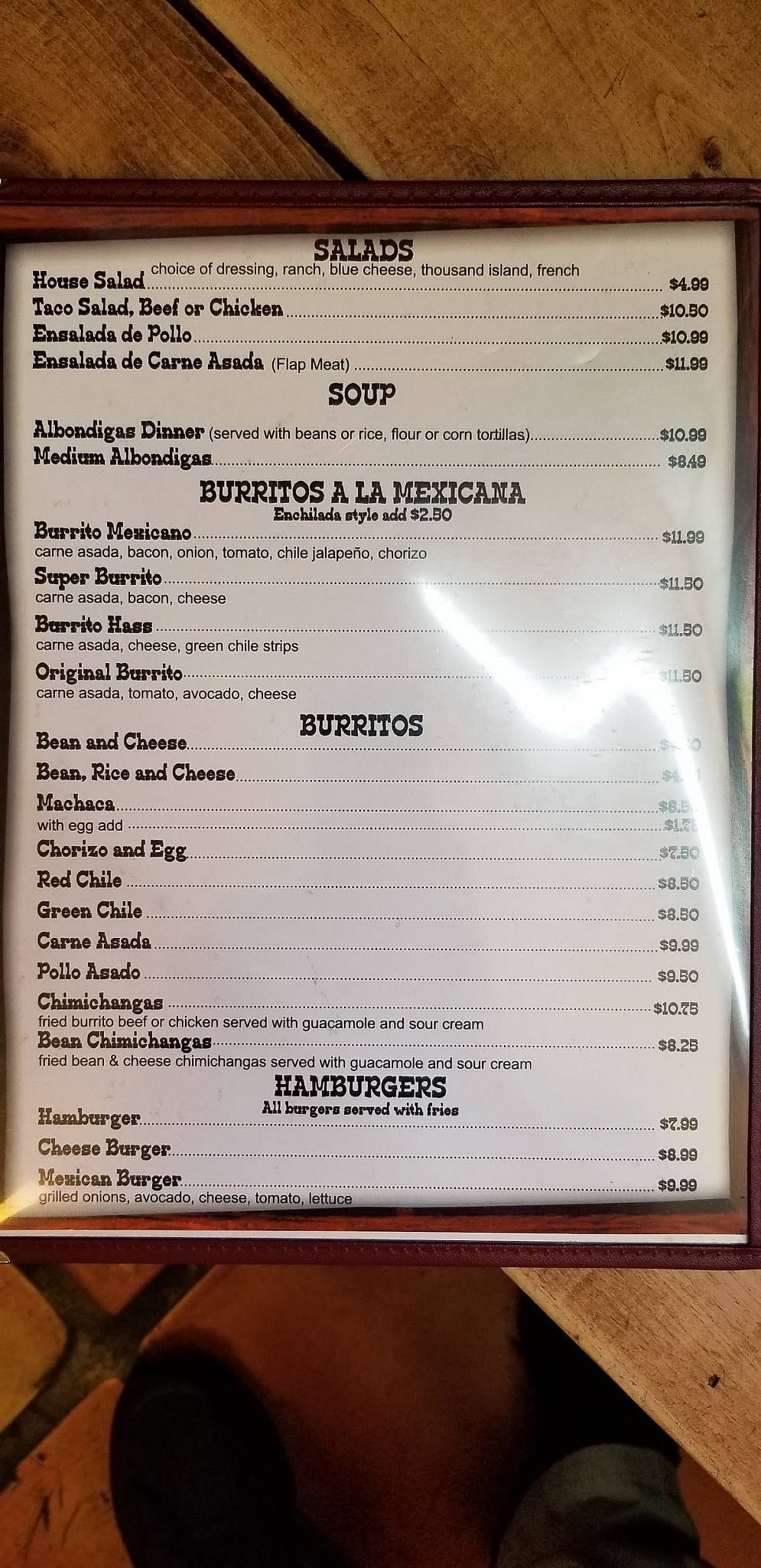 Menu at Las Herraduras Mexican Restaurant, Yuma