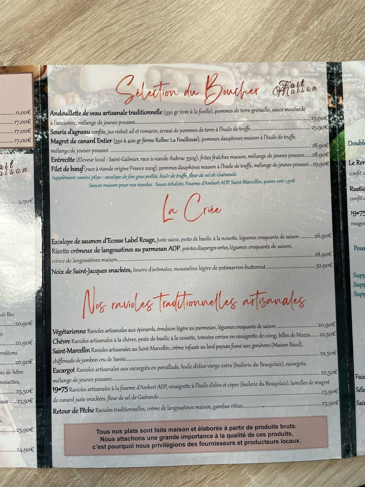Menu de Le 1975 Restaurant