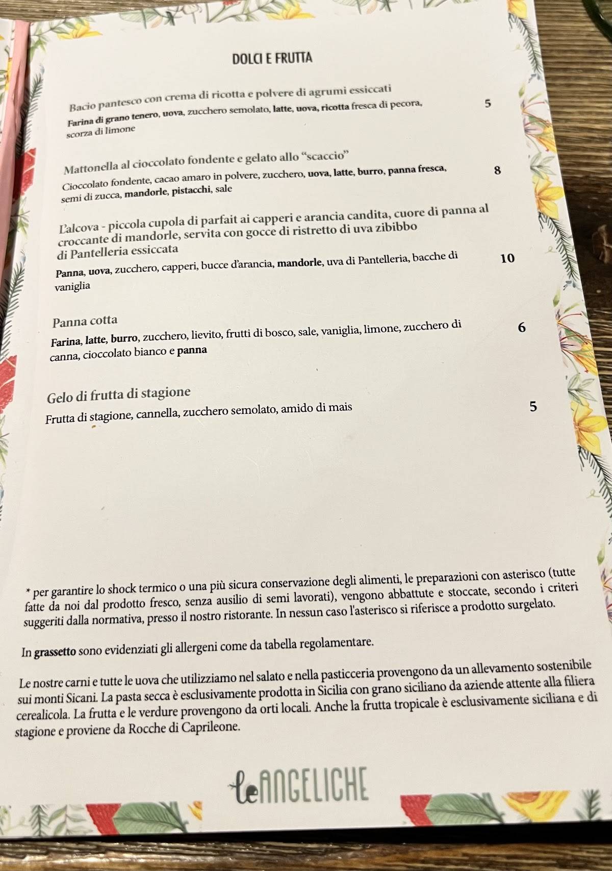 Menu di Le Angeliche 