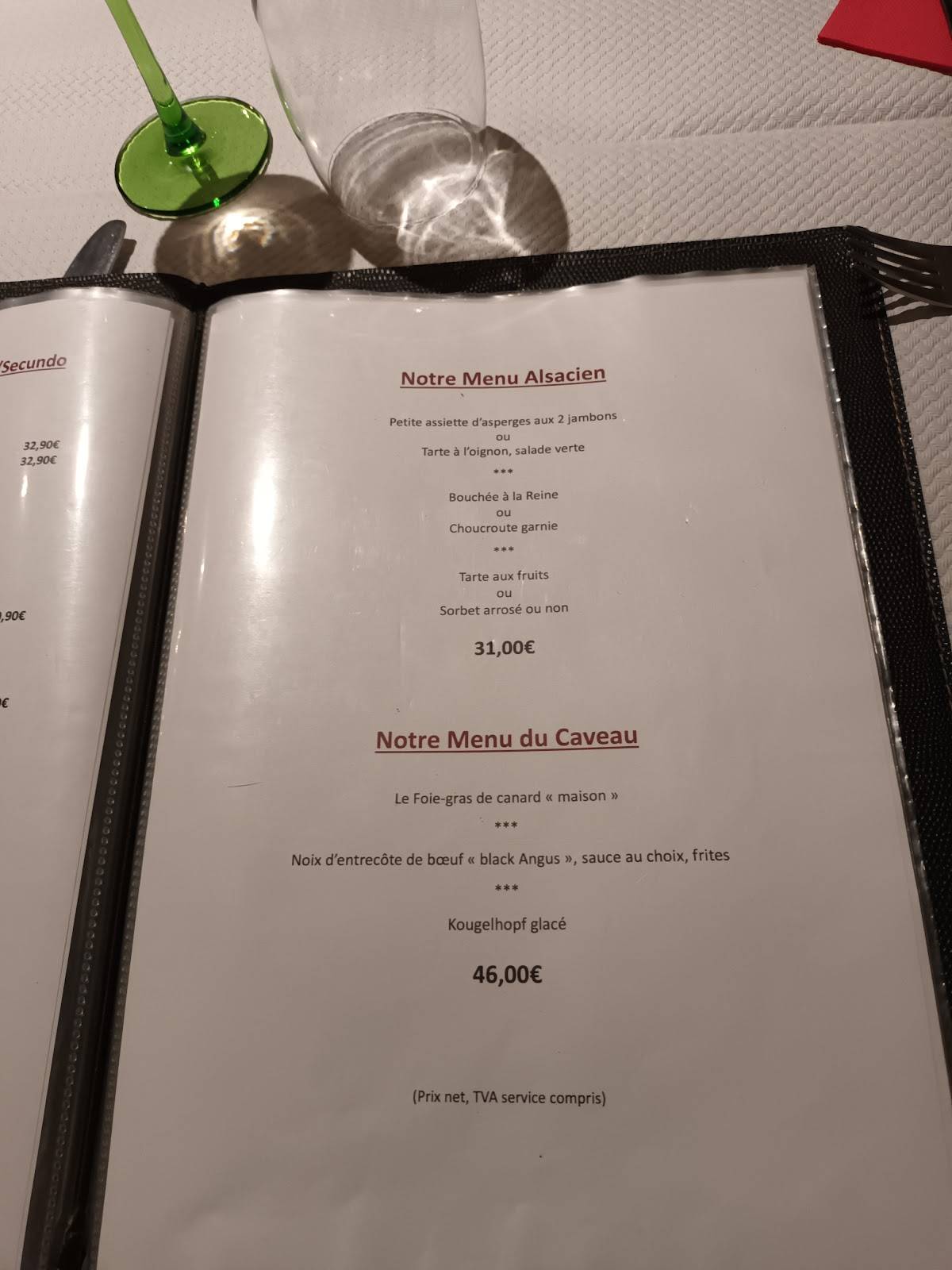 Menu de Le Caveau des Rois