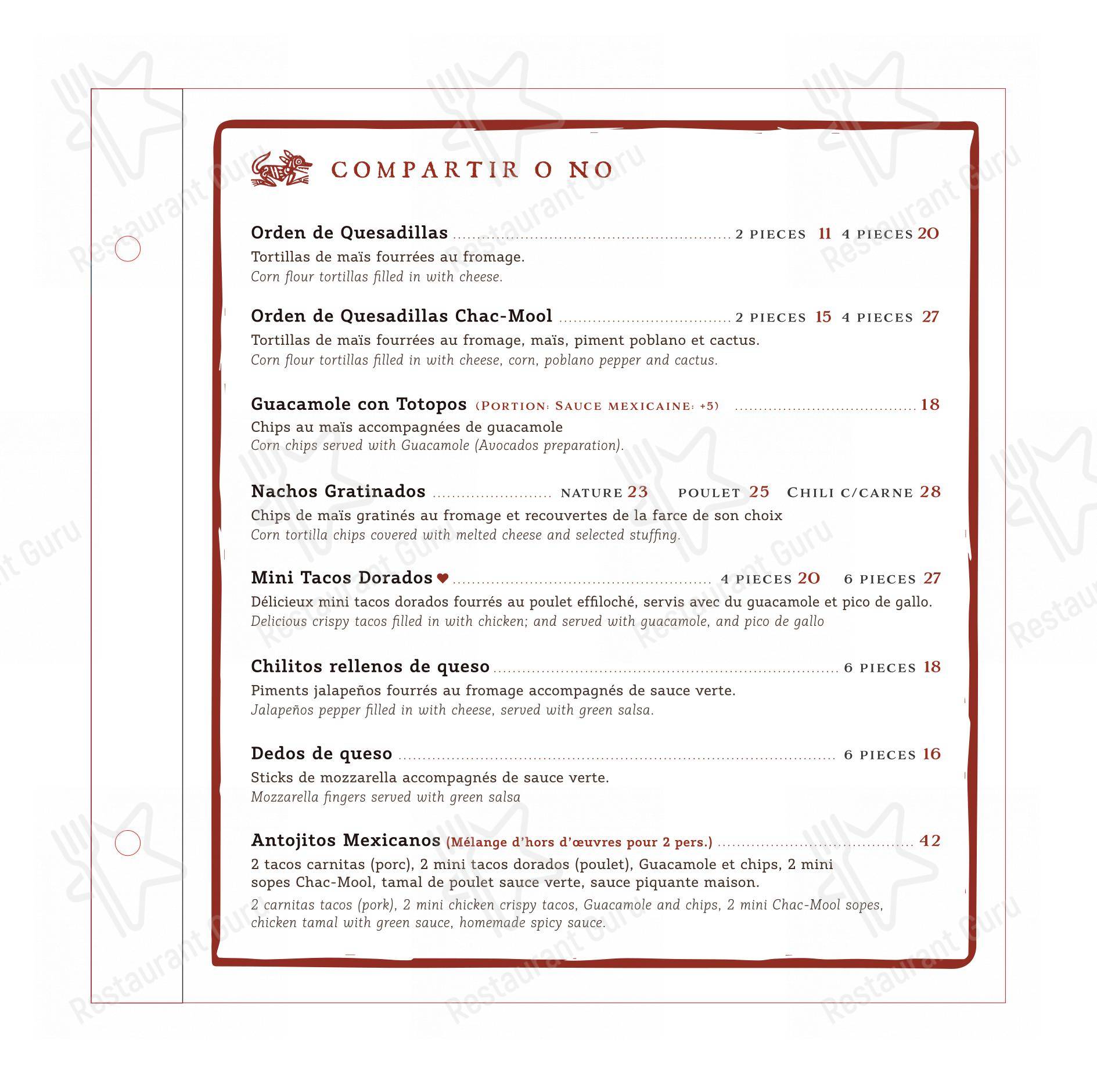Menu bar per Restaurant Le Chat Rouge ristorante