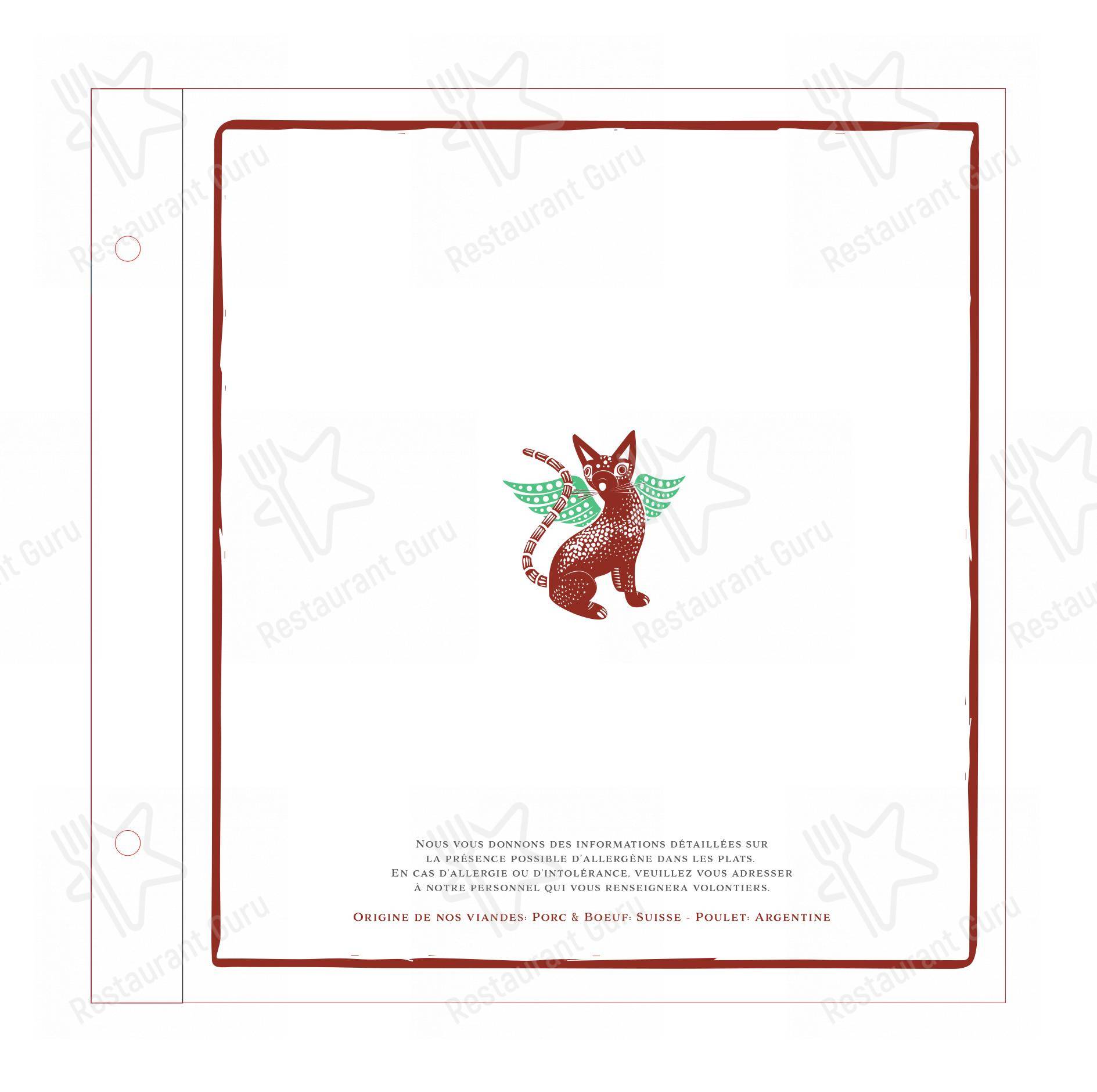 Menu bar per Restaurant Le Chat Rouge ristorante