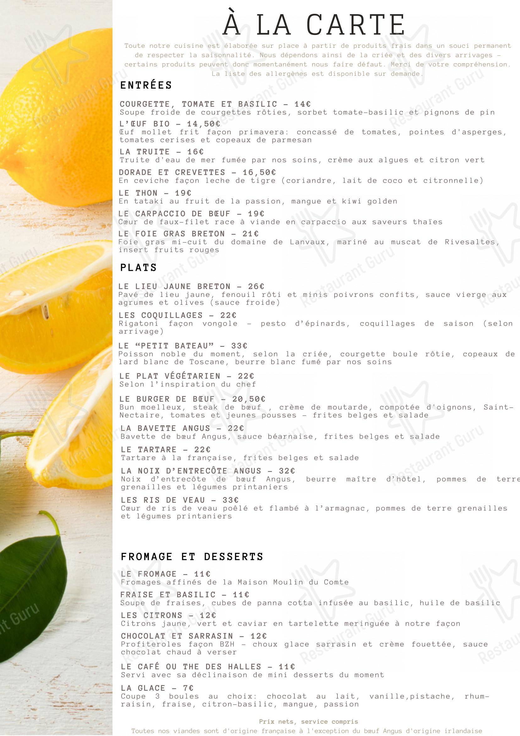 Menu pour Restaurant Les Halles Saint-Grégoire - Крафт меню