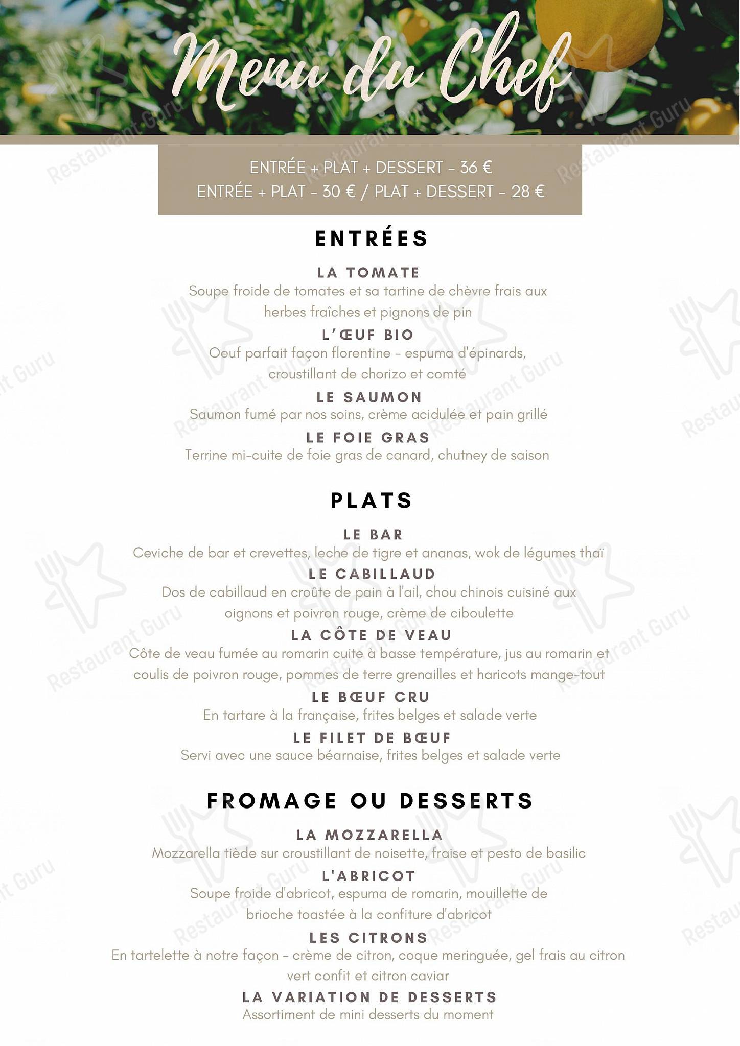 Menu pour Restaurant Les Halles Saint-Grégoire - Vegan Menu