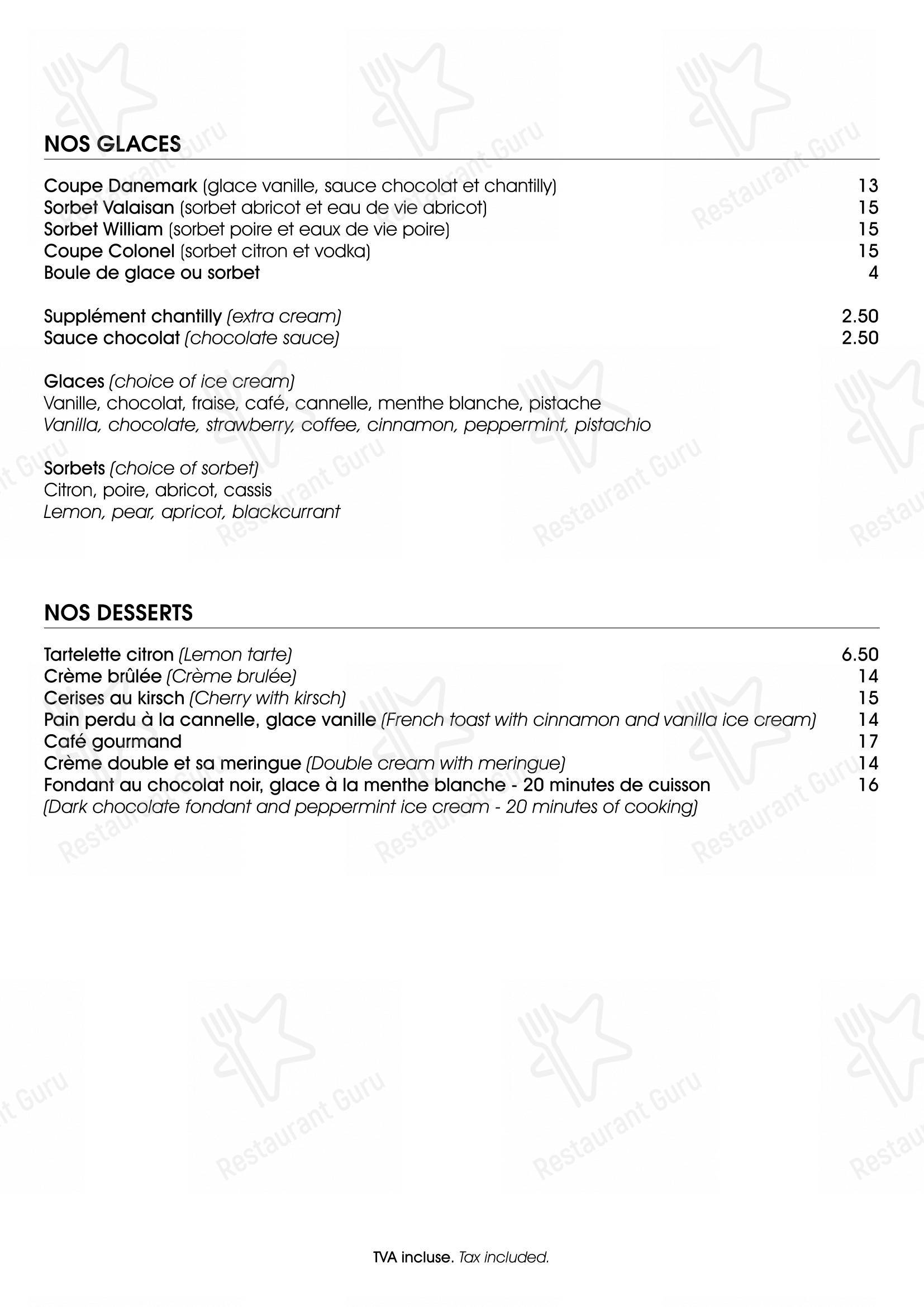 Restaurant Les Moulins in Bagnes - Menu bar