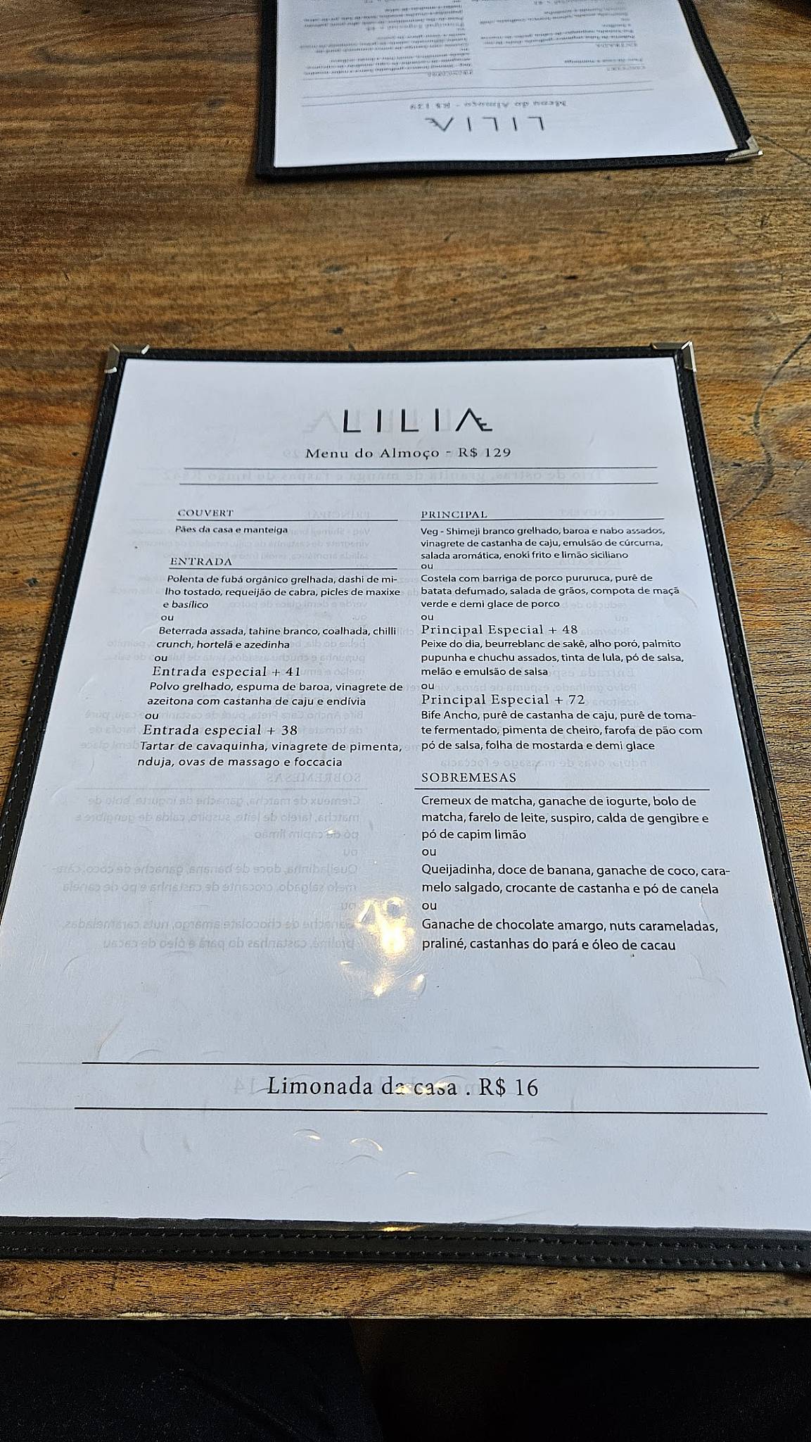 Lilia Restaurante cardápio