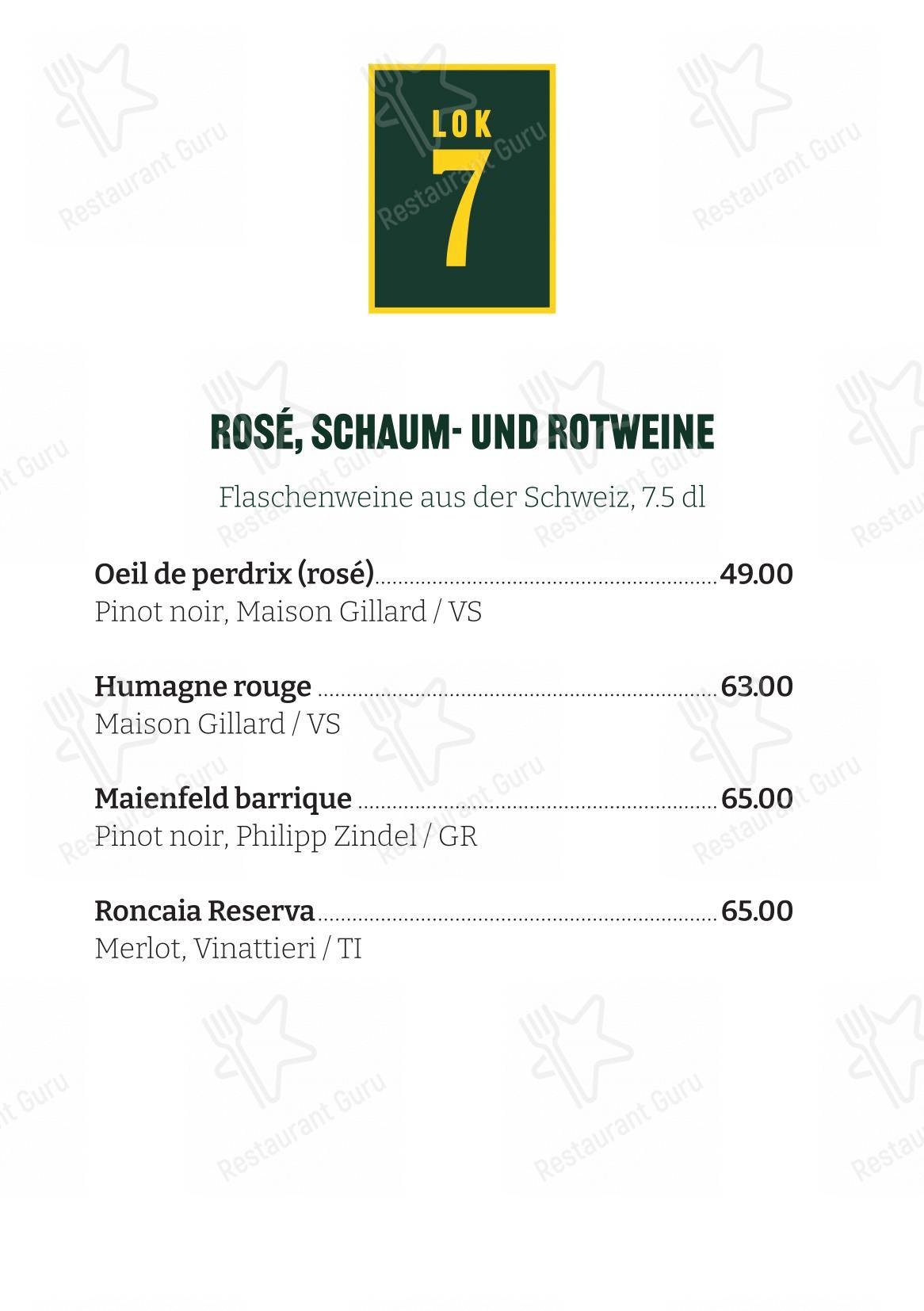 Menu bar per Restaurant Lok 7 ristorante