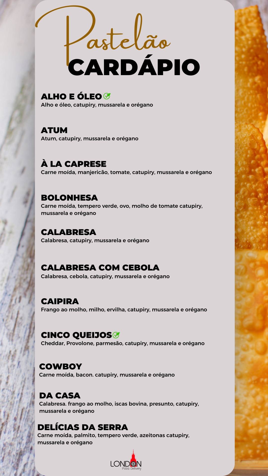 London Pizza Delivery cardápio