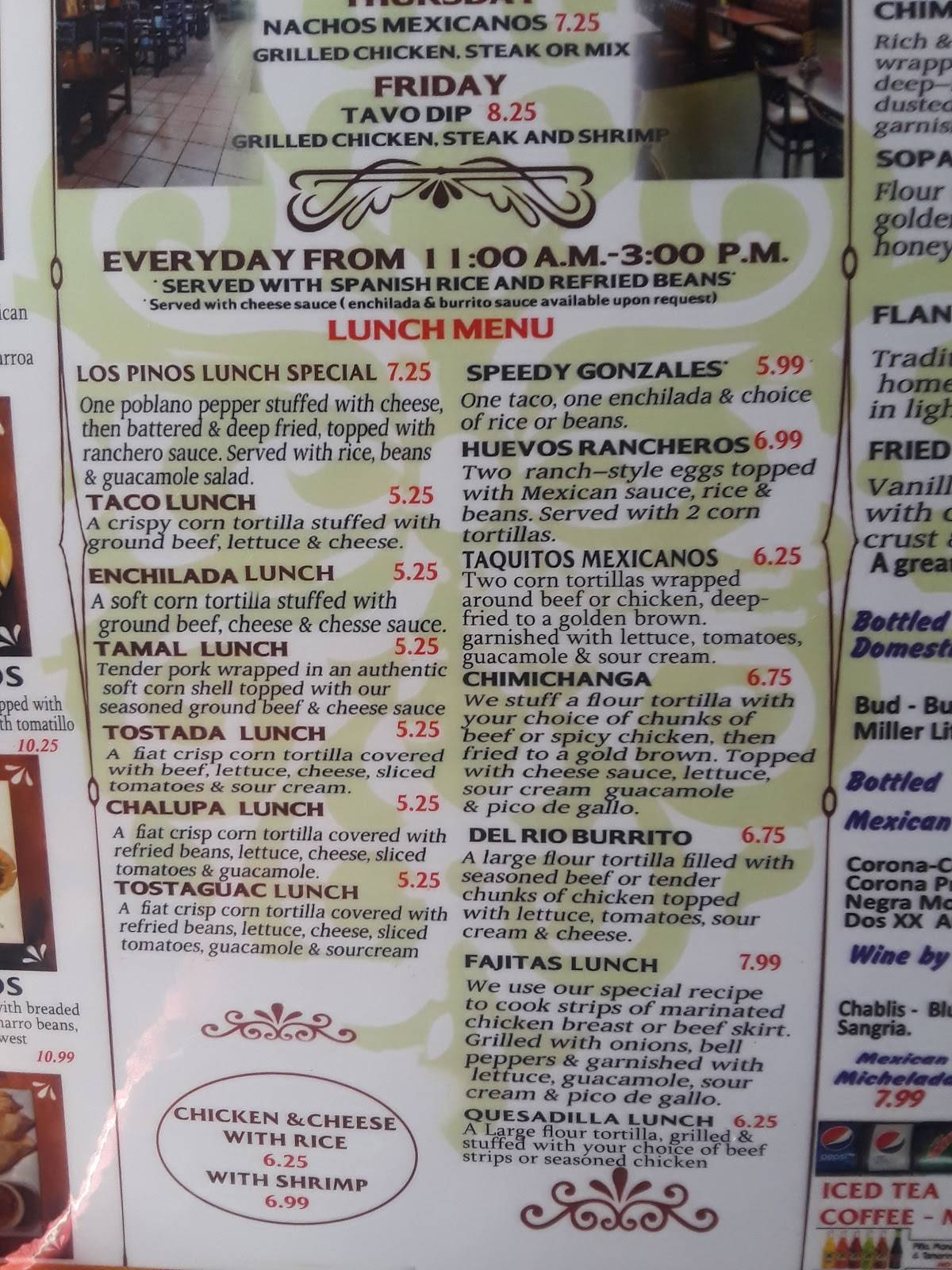 Menu at Los Pinos Mexican Restaurant, Brinkley